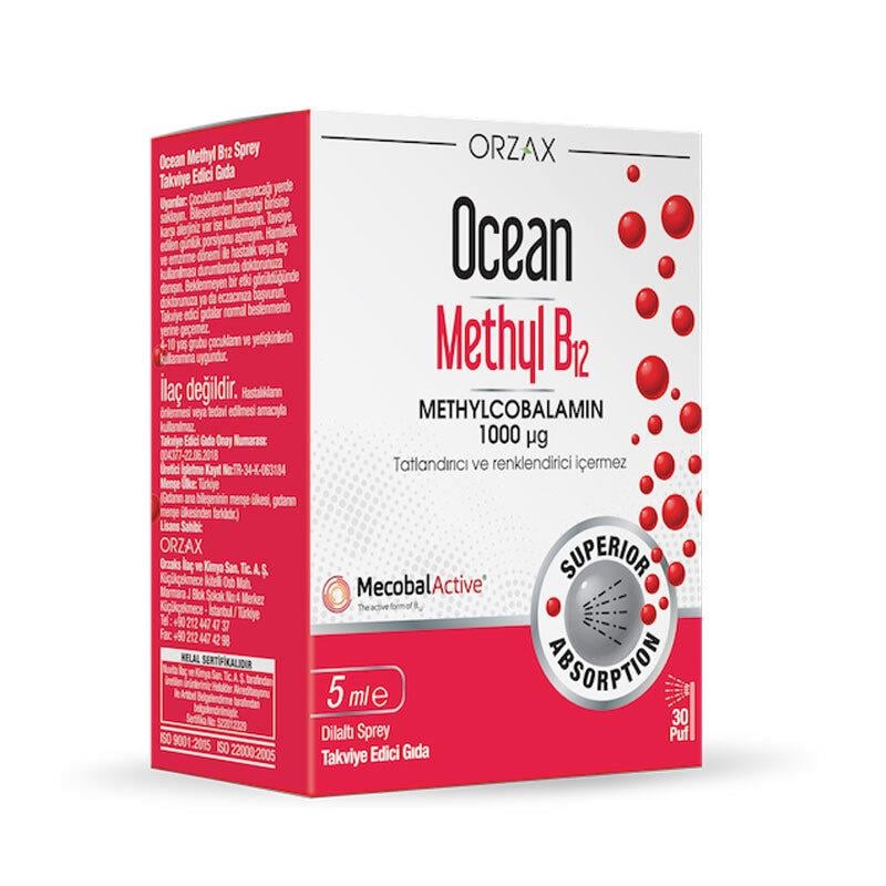 Orzax Ocean 1000 mg Methyl Cobalamin B12 Sprey 5 ml