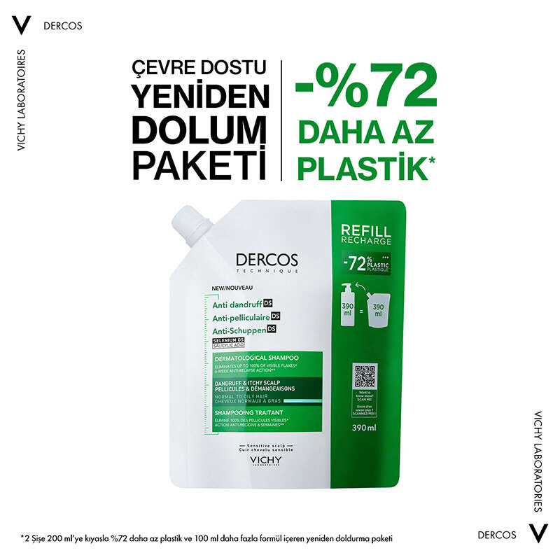 Vichy Dercos Anti Dandruff Kepek Karşıtı Şampuan 390 ml - Normal ve Yağlı Saçlar - Refill