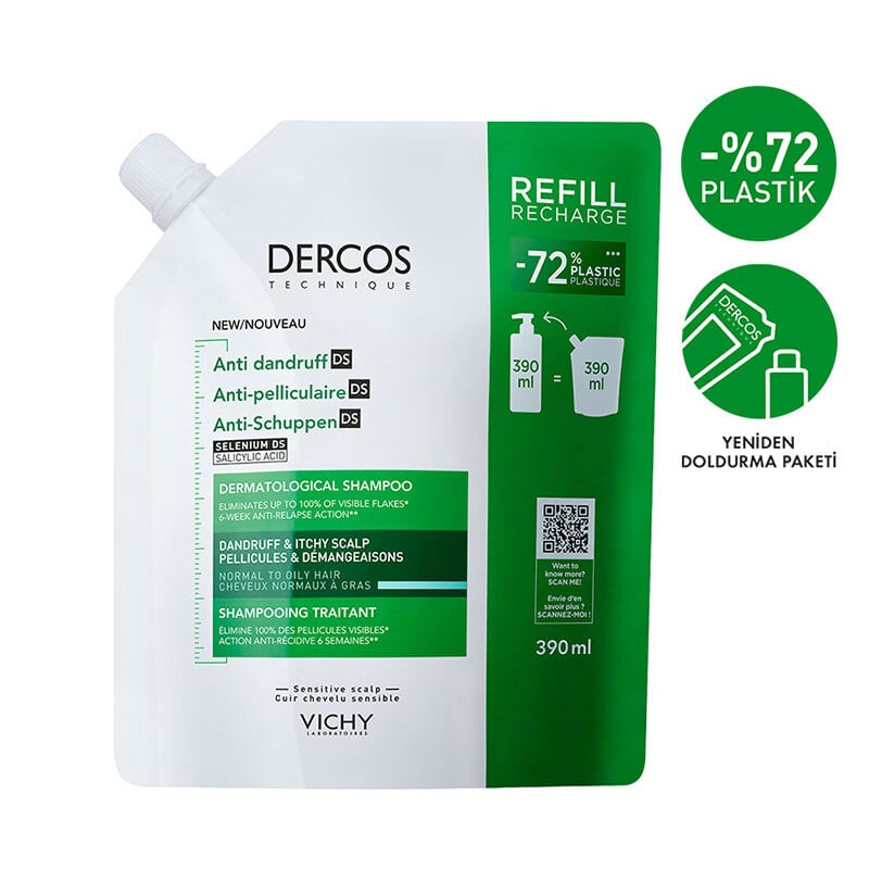 Vichy Dercos Anti Dandruff Kepek Karşıtı Şampuan 390 ml - Normal ve Yağlı Saçlar - Refill