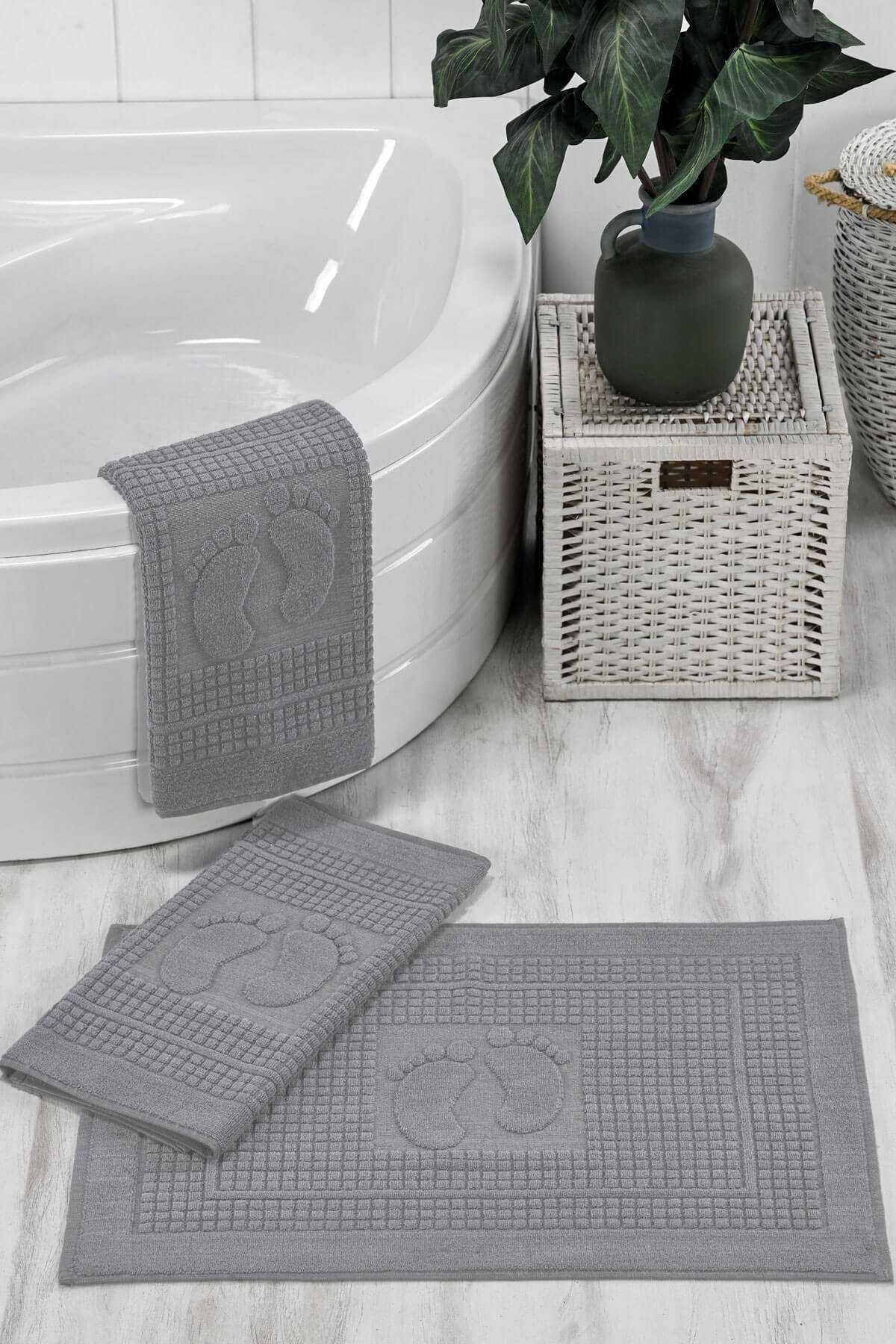 3 Lü Banyo Ayak Havlusu %100 Pamuklu 50x70 Cm Açık Gri