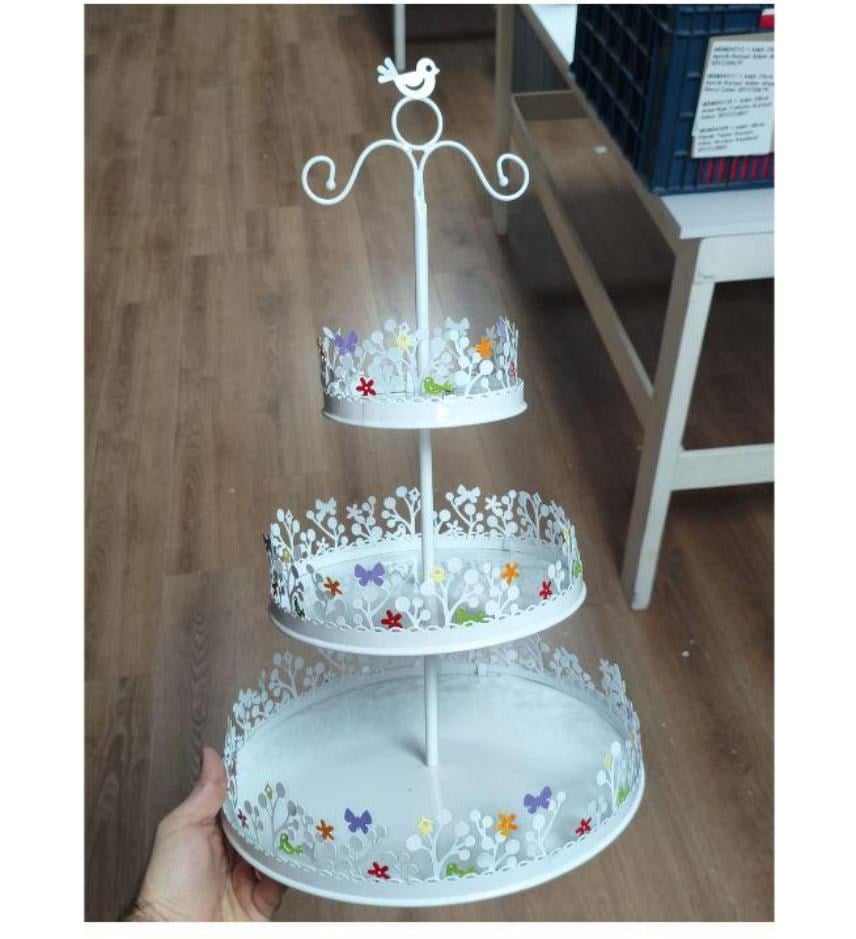 ÇİÇEKLİ CUPCAKE STANDI 3 KATLI METAL DEKORASYON
