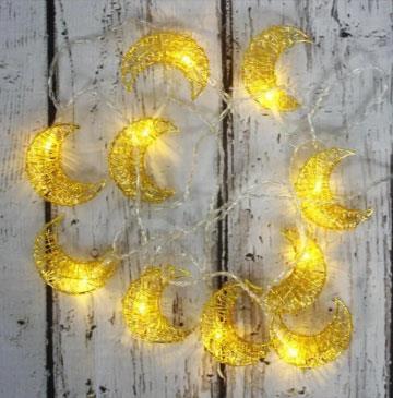 IŞIKLI LED ŞERİT ZİNCİR METAL AY AĞAÇ SÜSÜ-10 LU GOLD