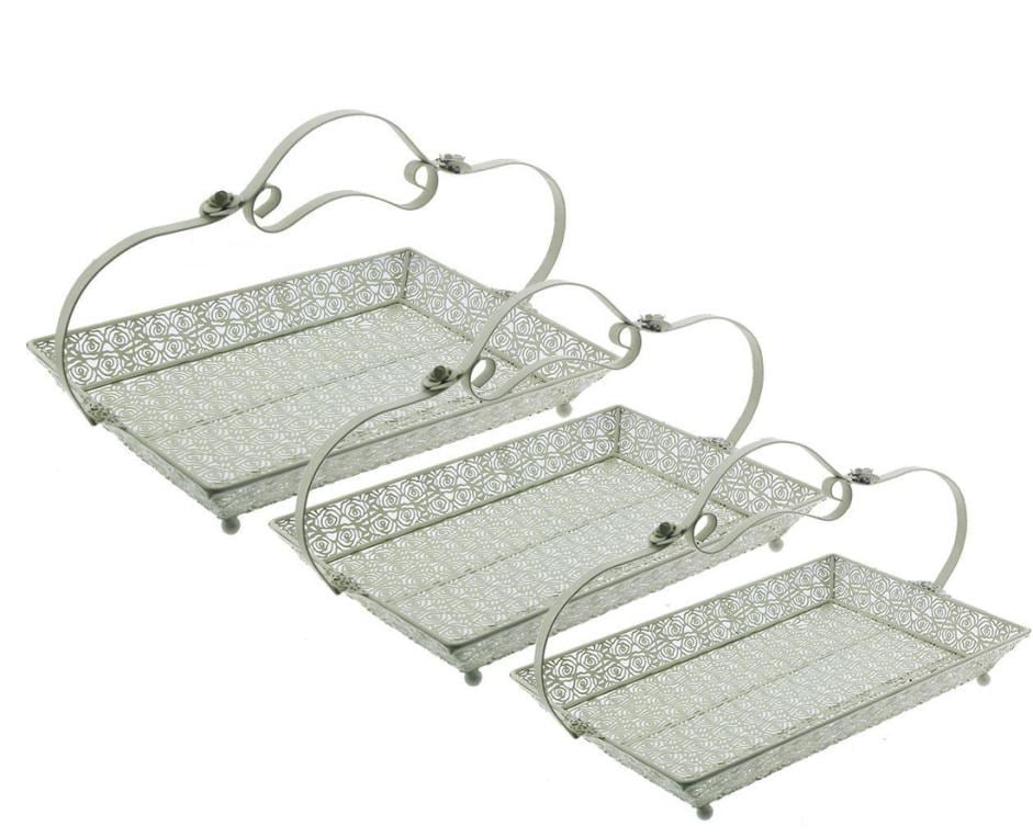 METAL SEPET TEPSİ 3LÜ SET GÜLLÜ