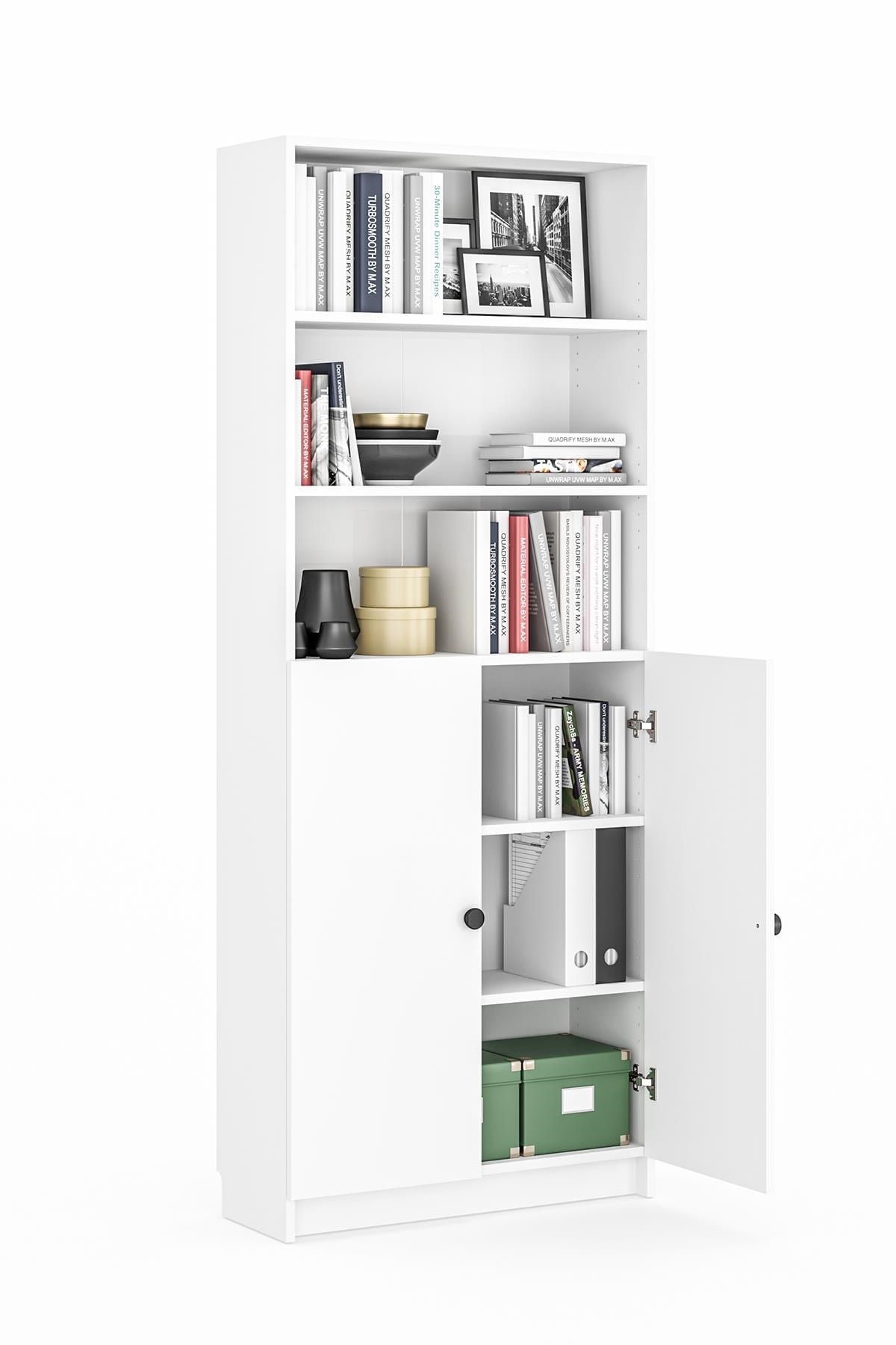 Bili Kitaplık 3 Raflı 2 Kapaklı Çok Amaçlı Ofis Salon Kitap Dosya Rafı Beyaz