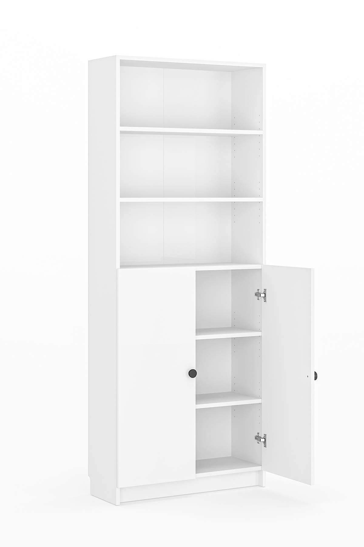 Bili Kitaplık 3 Raflı 2 Kapaklı Çok Amaçlı Ofis Salon Kitap Dosya Rafı Beyaz
