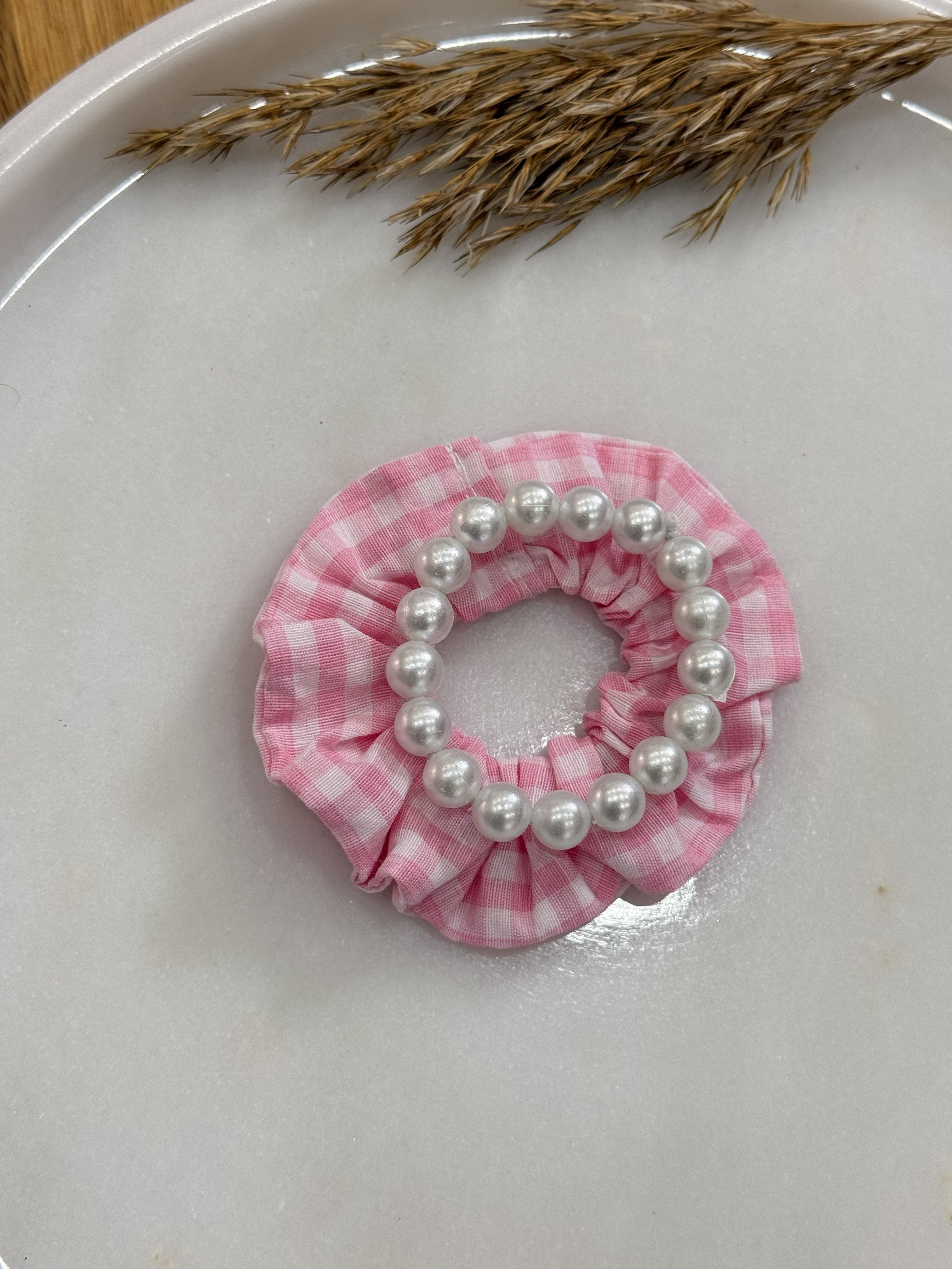 İnci Ve Pitikare Kumaş Pembe Lastik Set