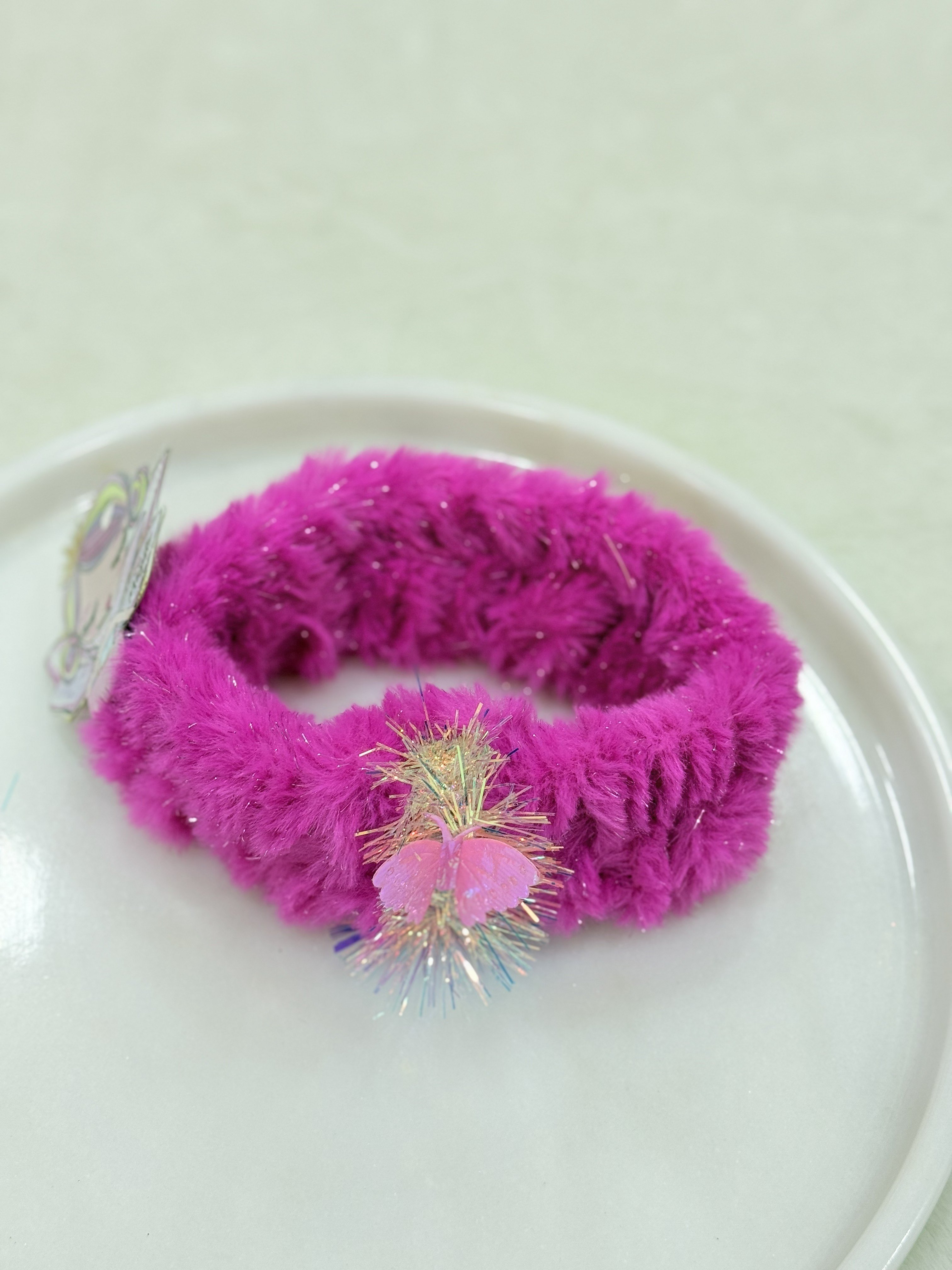 Pembe Simli Peluş Bandana