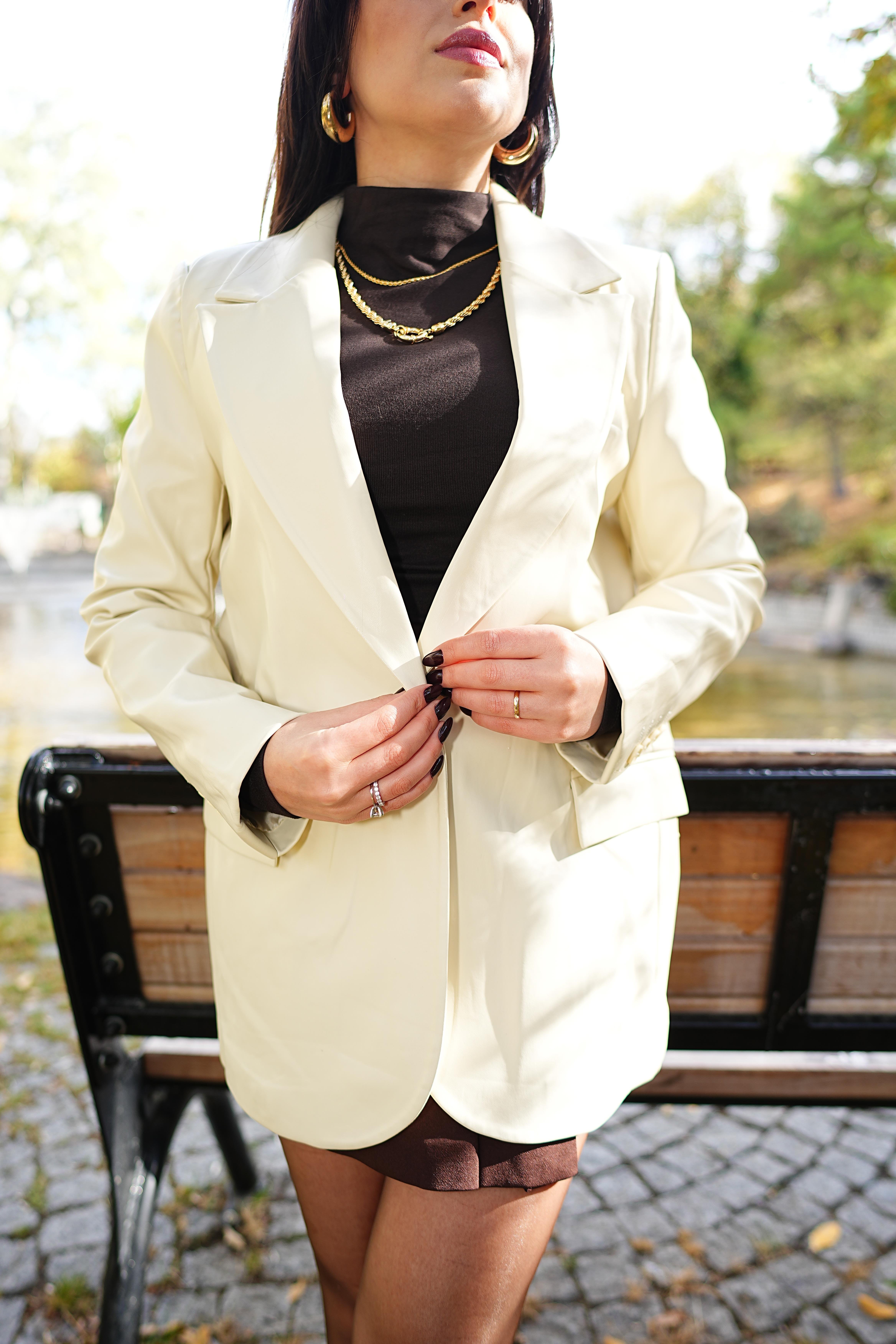 KREM DERİ BLAZER CEKET