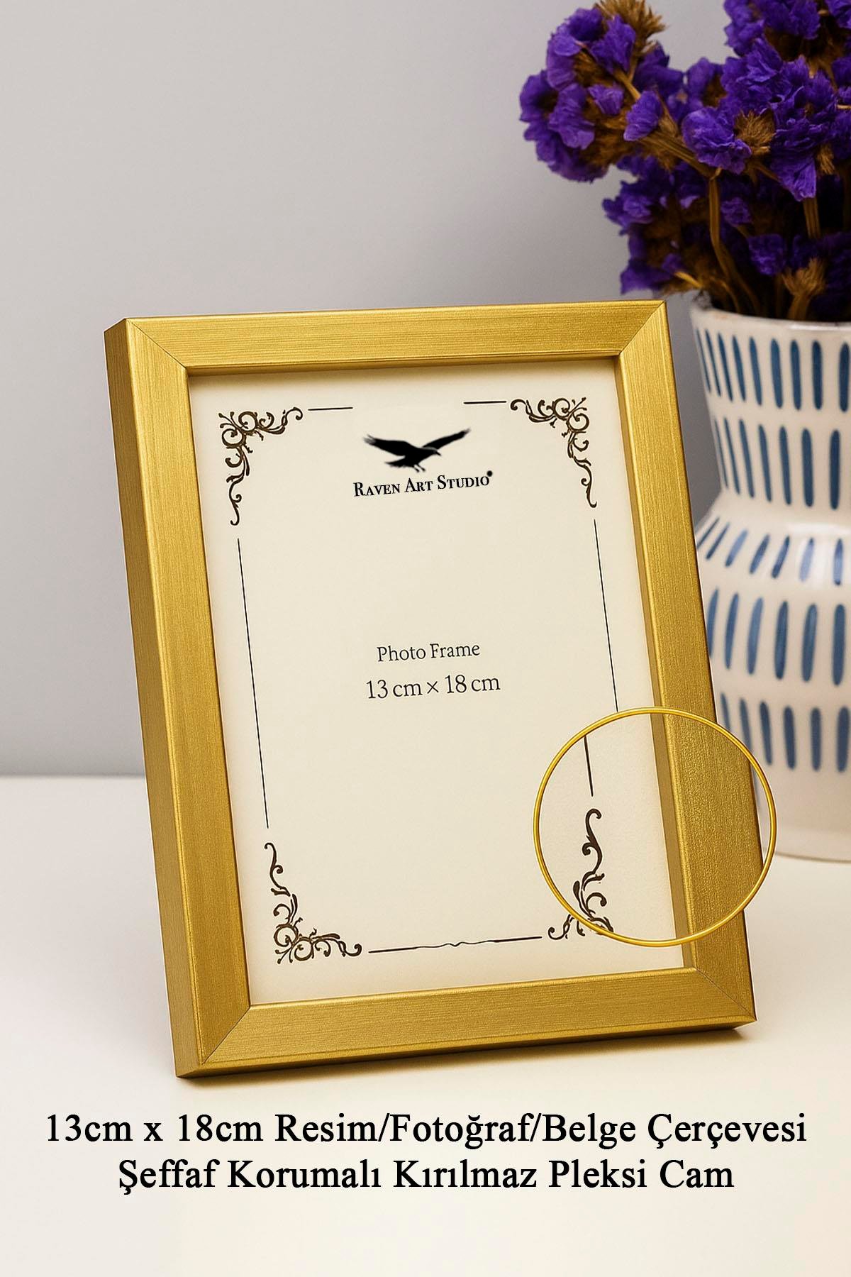 Ermitaj 13cm x 18cm Altın Resim Fotoğraf Belge Poster Evrak Çerçevesi Korumalı Kırılmaz Pleksi Cam