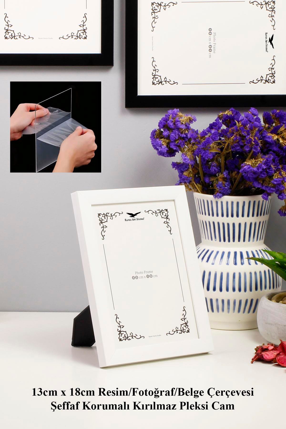 Ermitaj 13cm x 18cm Beyaz Resim Fotoğraf Belge Poster Evrak Çerçevesi Korumalı Kırılmaz Pleksi Cam