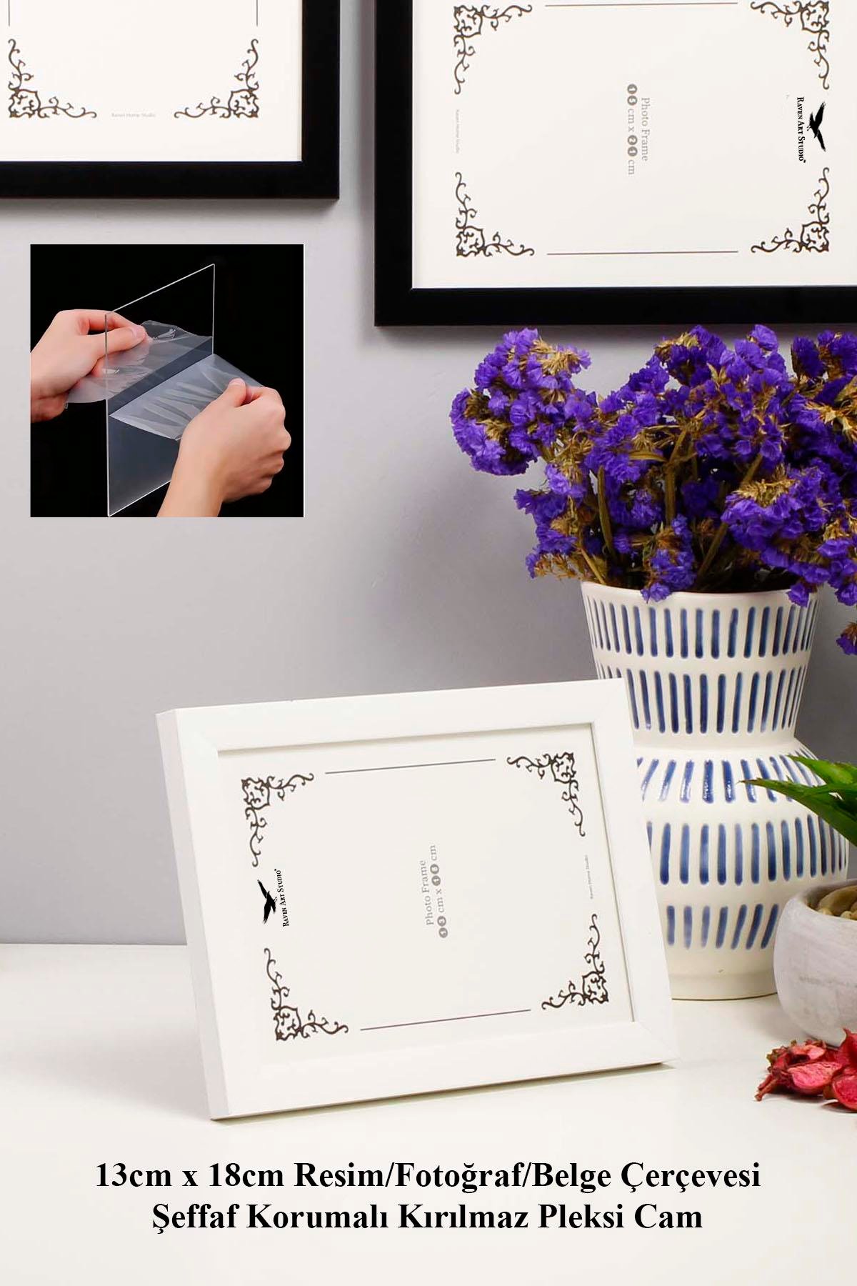 Ermitaj 13cm x 18cm Beyaz Resim Fotoğraf Belge Poster Evrak Çerçevesi Korumalı Kırılmaz Pleksi Cam