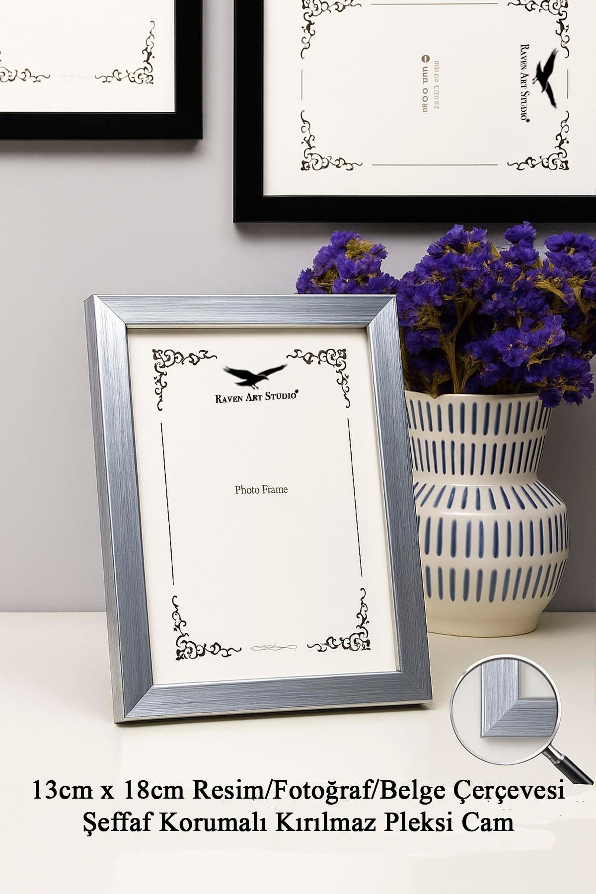 Ermitaj 13cm x 18cm Gümüş Resim Fotoğraf Belge Poster Evrak Çerçevesi Korumalı Kırılmaz Pleksi Cam