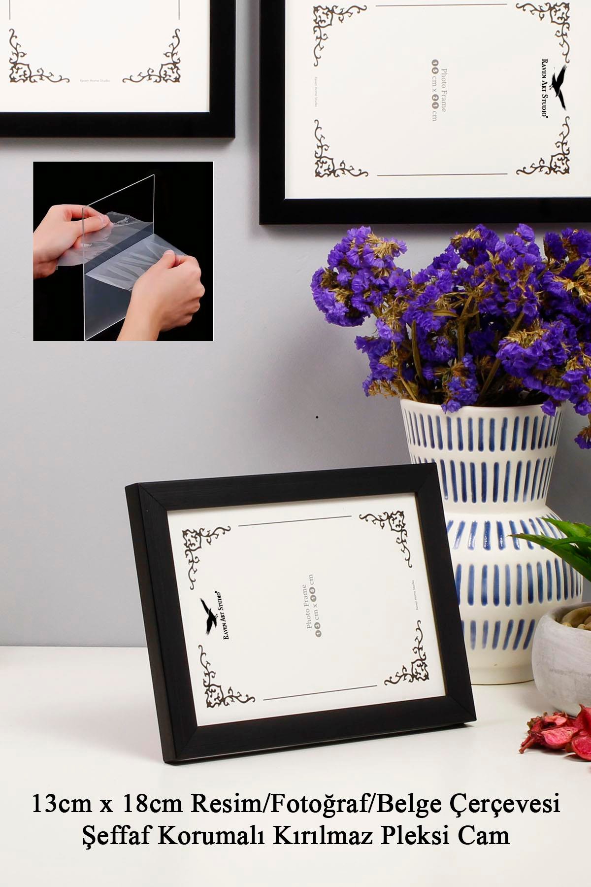 Ermitaj 13cm x 18cm Siyah Resim Fotoğraf Belge Poster Evrak Çerçevesi Korumalı Kırılmaz Pleksi Cam