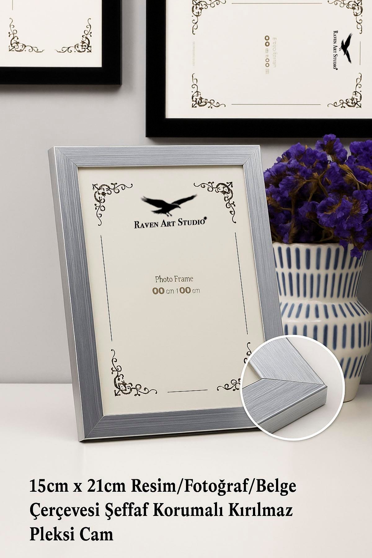 Ermitaj 15cm x 21cm Gümüş Resim Fotoğraf Belge Poster Evrak Çerçevesi Korumalı Kırılmaz Pleksi Cam