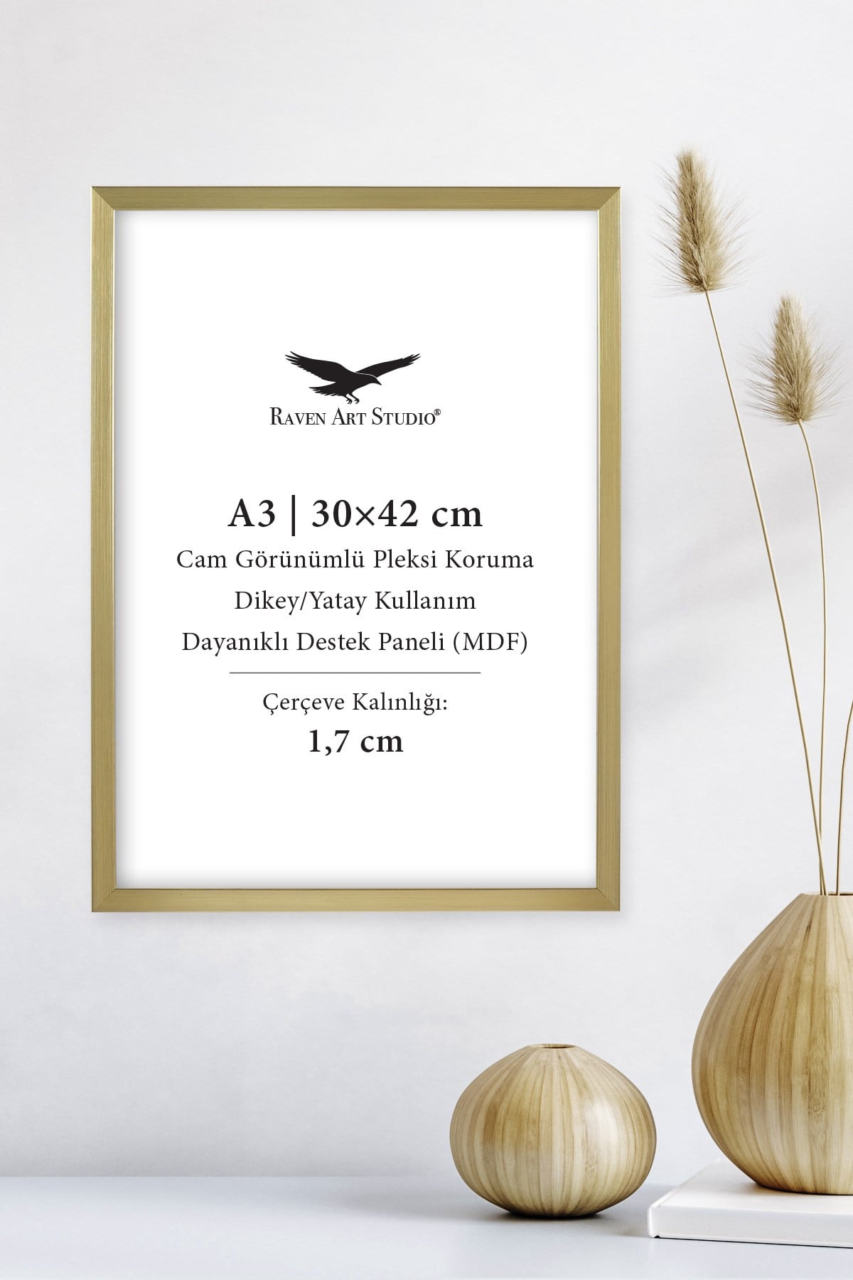 Ermitaj A3 Ebat 30cm x 42cm Altın Resim Fotoğraf Belge Poster Evrak Çerçevesi Korumalı Kırılmaz Pleksi Cam
