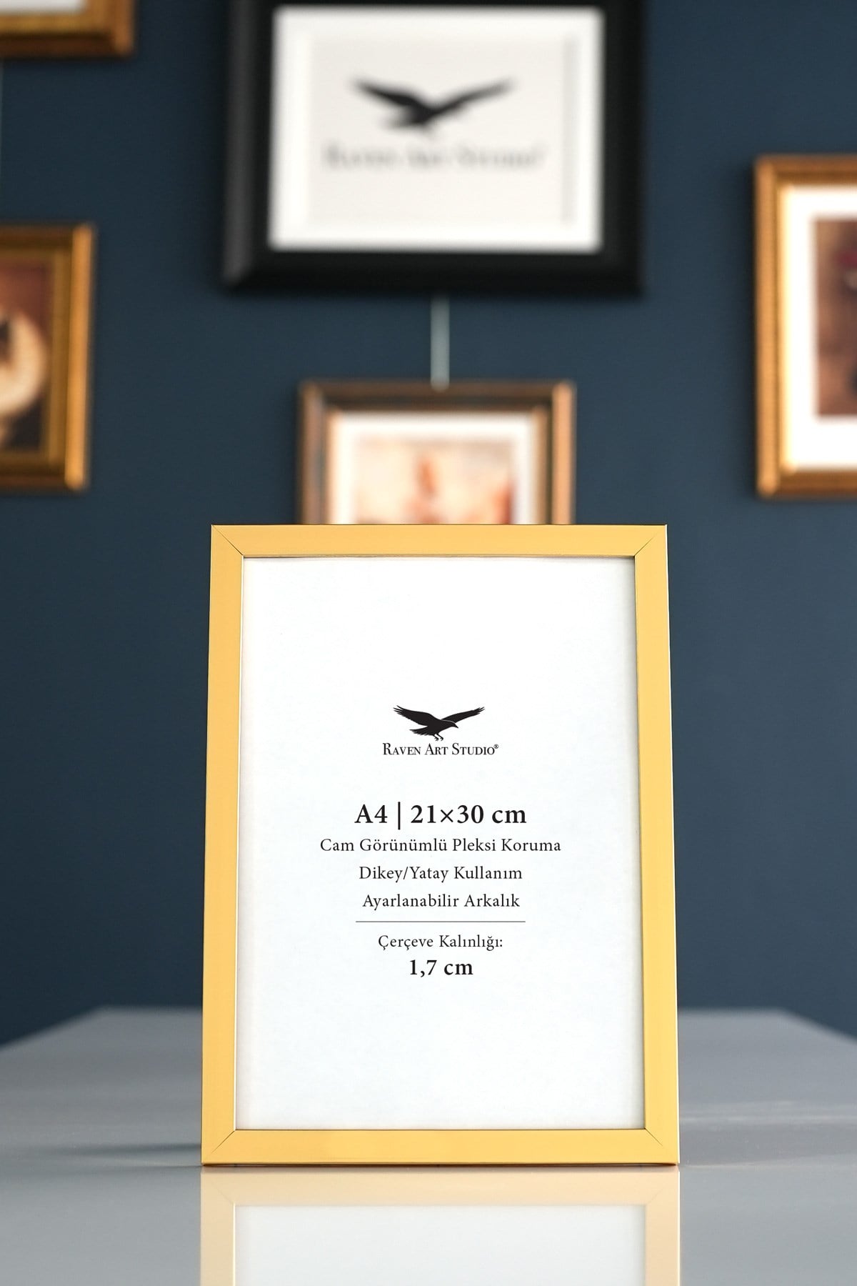 Ermitaj A4 Ebat 21cm x 30cm Inox Altın Resim Fotoğraf Belge Poster Evrak Çerçevesi Korumalı Kırılmaz Pleksi Cam
