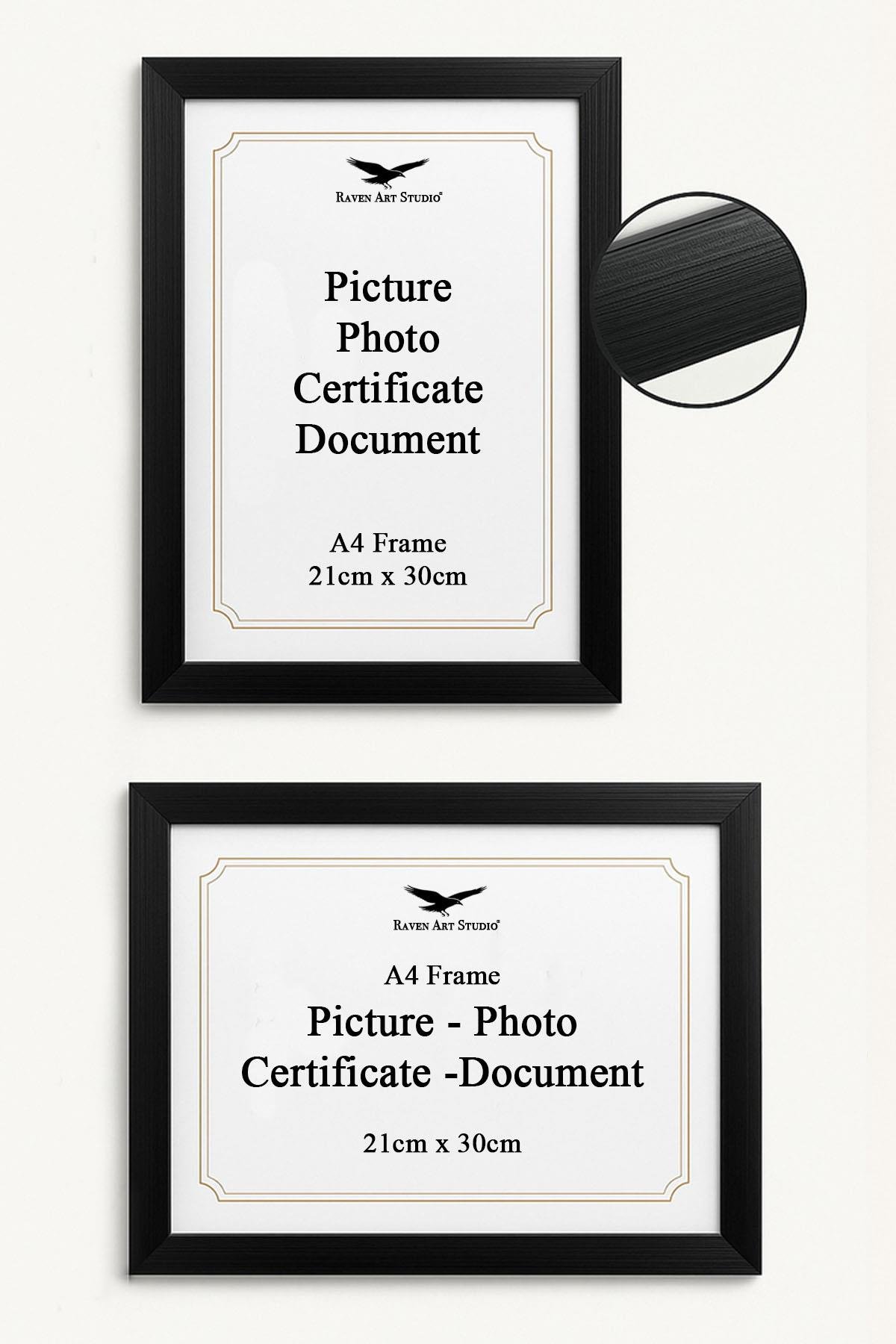 Ermitaj A4 Ebat 21cm x 30cm Siyah Resim Fotoğraf Belge Poster Evrak Çerçevesi Korumalı Kırılmaz Pleksi Cam