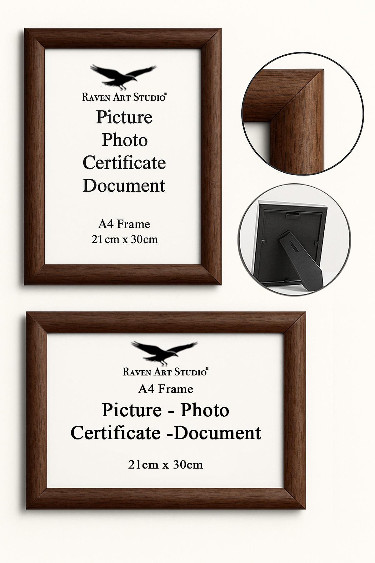 Pergamon A4-21x30cm Kahverengi Resim Fotoğraf Belge Poster Evrak Çerçevesi Korumalı Kırılmaz Pleksi Cam