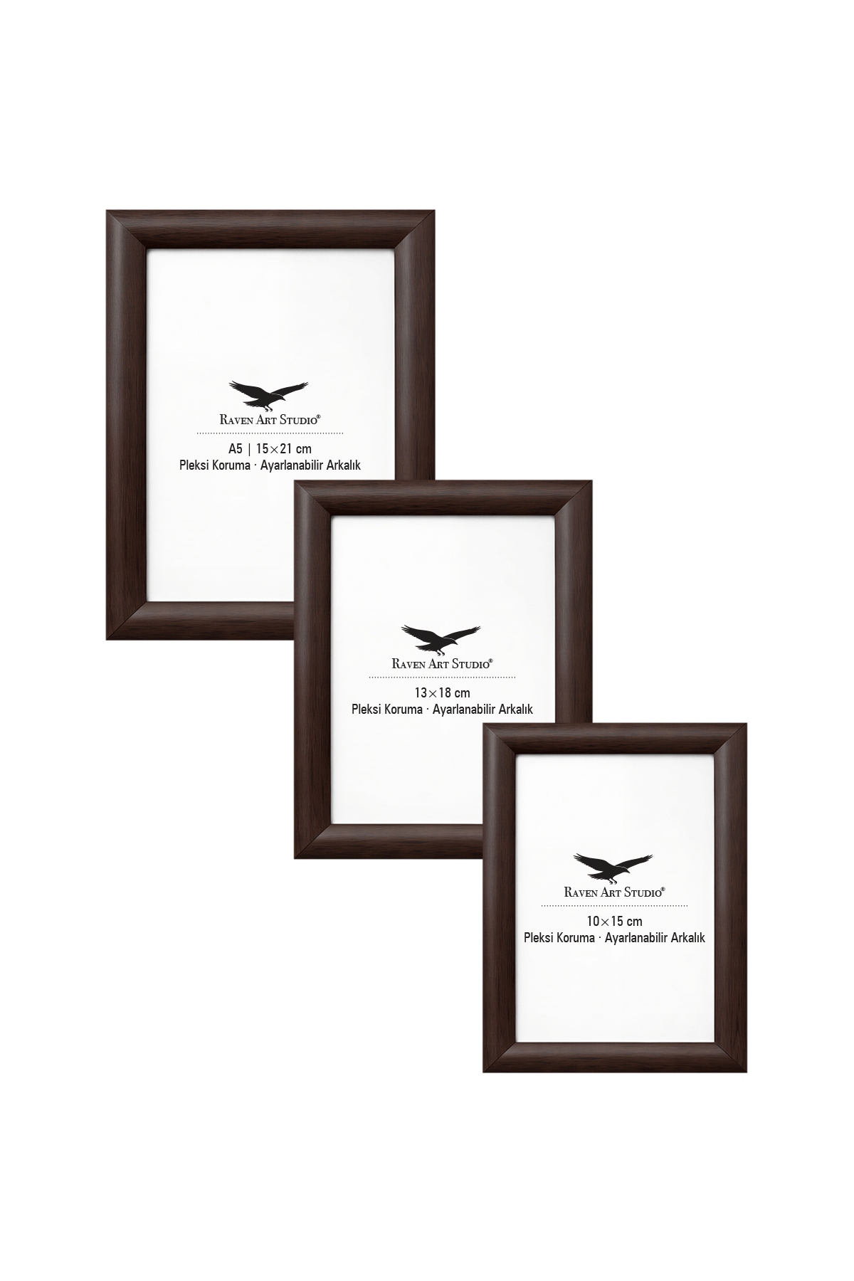 Pergamon Kahverengi 3'lü Set 10x15cm + 13x18cm + 15x21cm Korumalı Kırılmaz Pleksi Cam