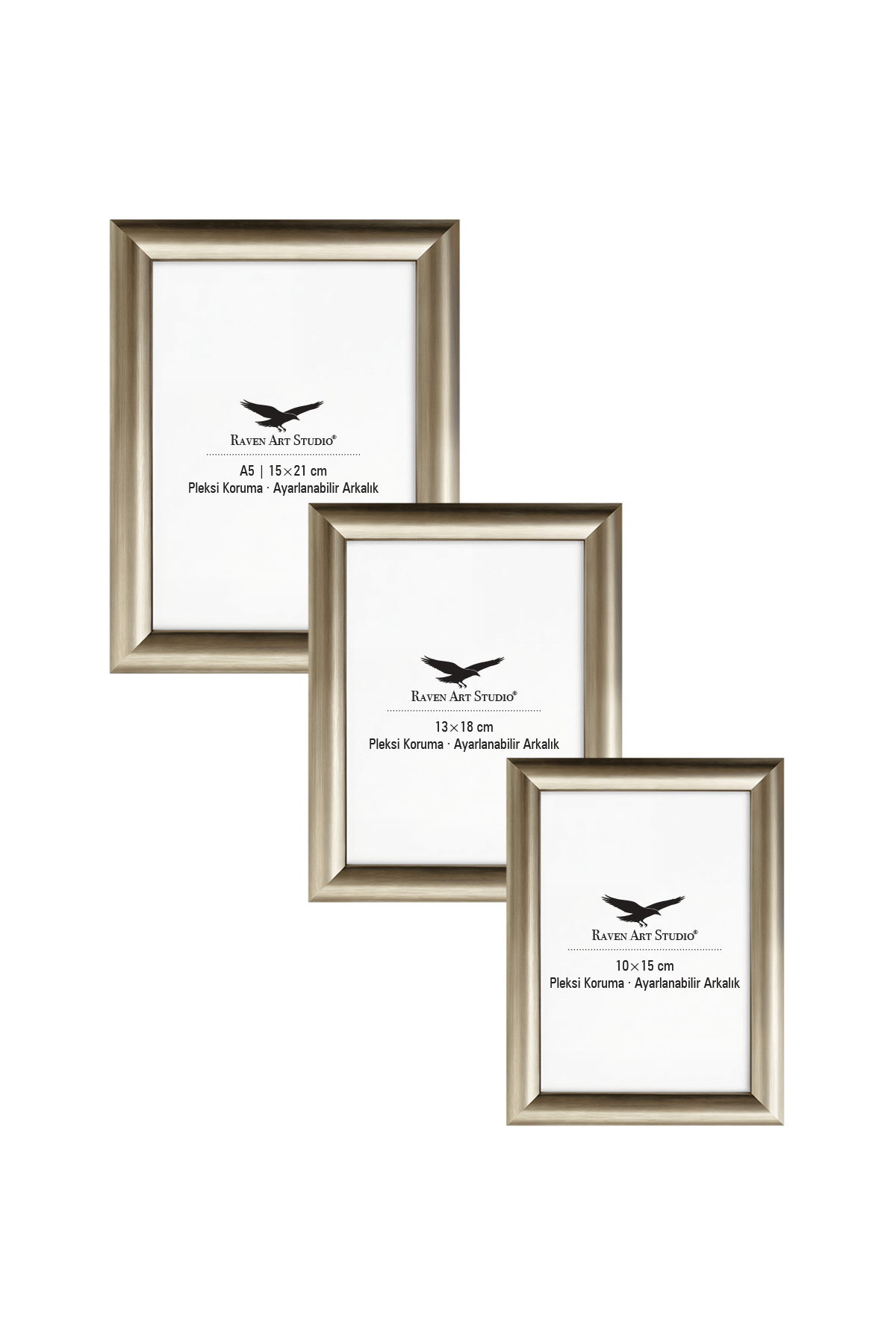 Pergamon Platin 3'lü Set 10x15cm + 13x18cm + 15x21cm Korumalı Kırılmaz Pleksi Cam