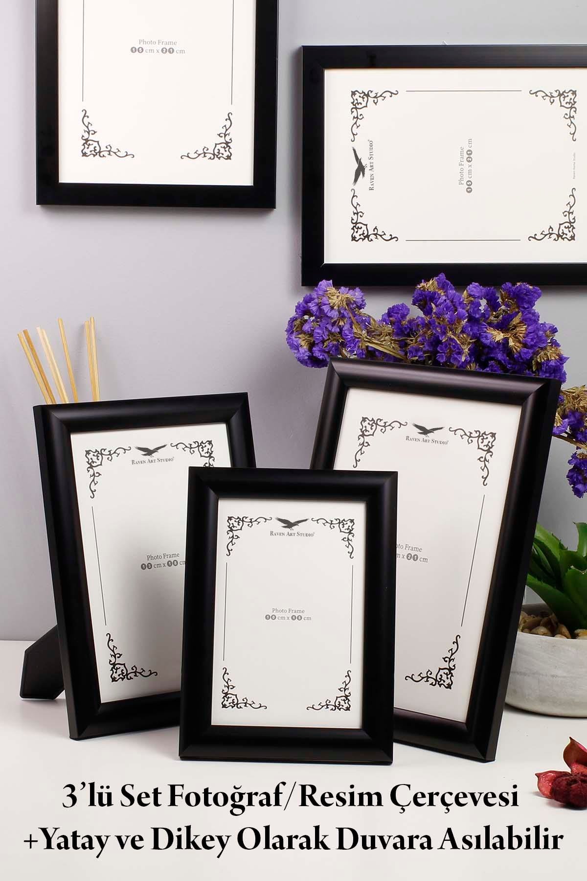 Pergamon Siyah 3'lü Set 10x15cm + 13x18cm + 15x21cm Korumalı Kırılmaz Pleksi Cam