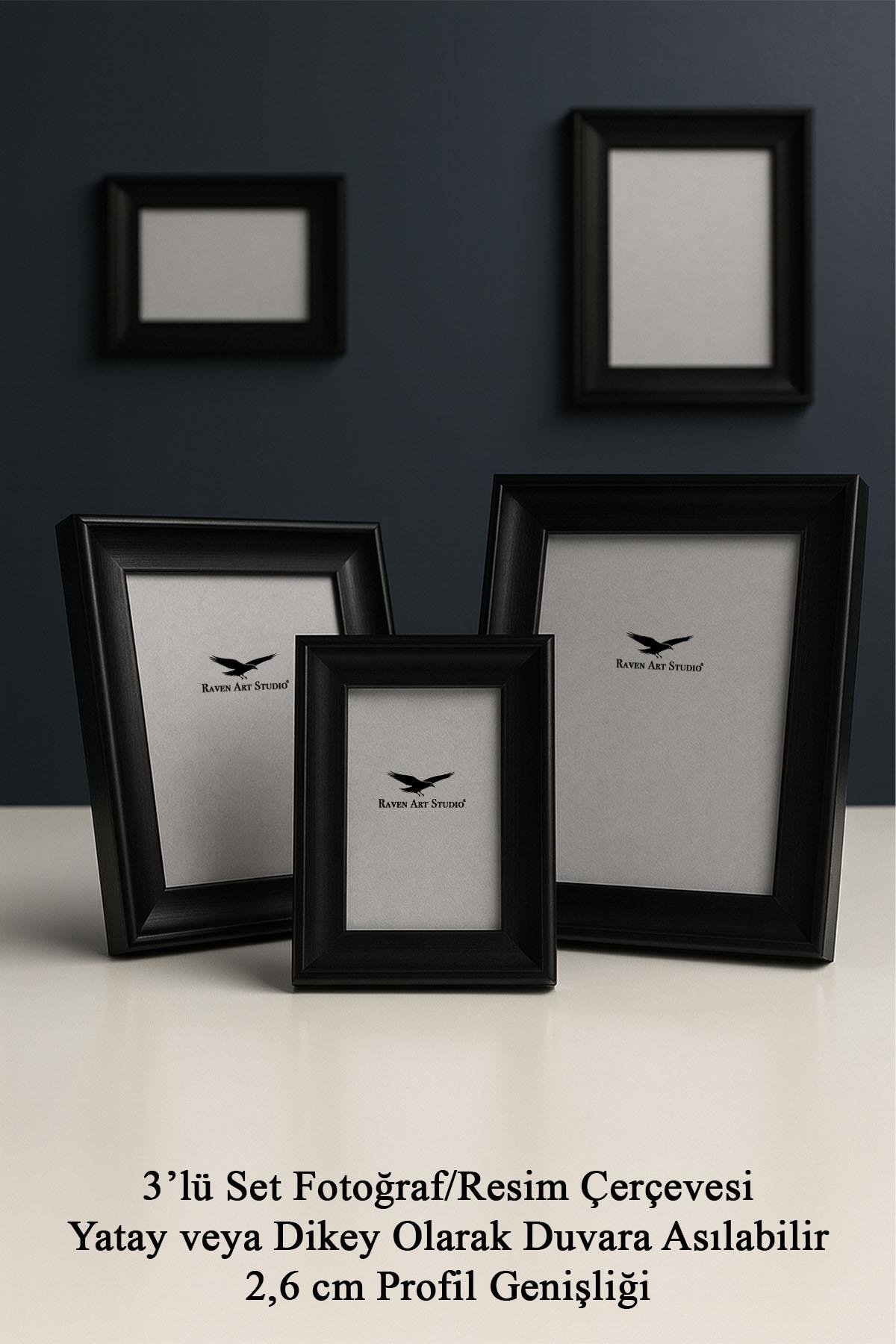 Pyramid Siyah 3'lü Set 10x15cm + 13x18cm + 15x21cm Korumalı Kırılmaz Pleksi Cam