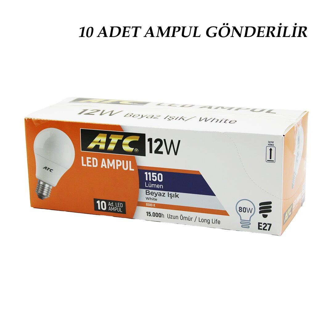 10 ADET ATC 12W=80W E27 BEYAZ=6500K LED AMPUL LAMBA 1150 LÜMEN 15.000 SAAT ÖMÜR (5293)