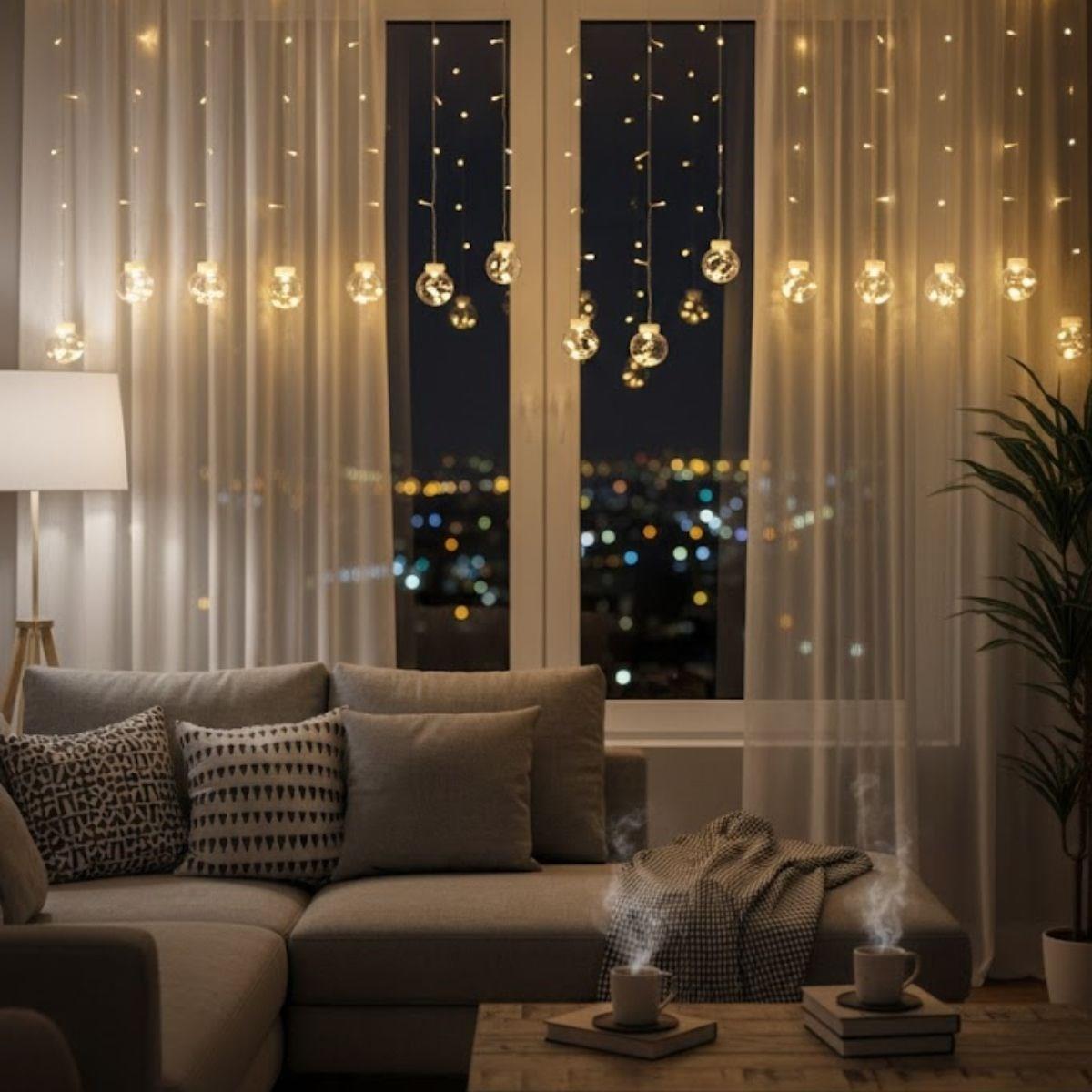 10 Sarkıtlı Kumandalı Dekoratif Top İçi Mini Toplu LED Günışığı Rengi Dekoratif Aydınlatma (5293)
