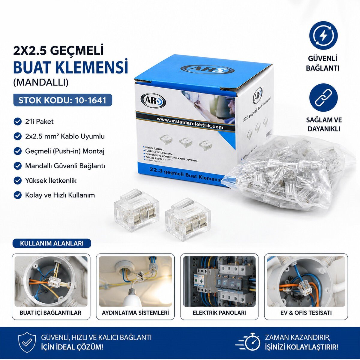100 ADET 2Lİ 2X2.5 KABLO GEÇMELİ MANDALLI BUAT KLEMENSİ (5293)