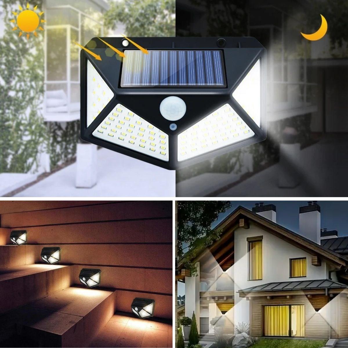 100 Ledli 3 Farklı Aydınlatma Ayarlı Solar Güneş Enerjili Hareket Sensörlü Bahçe Duvar Lambası (5293)