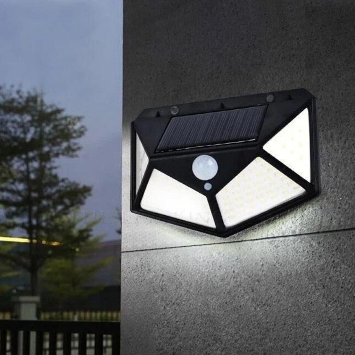 100 Ledli 3 Farklı Aydınlatma Ayarlı Solar Güneş Enerjili Hareket Sensörlü Bahçe Duvar Lambası (5293)