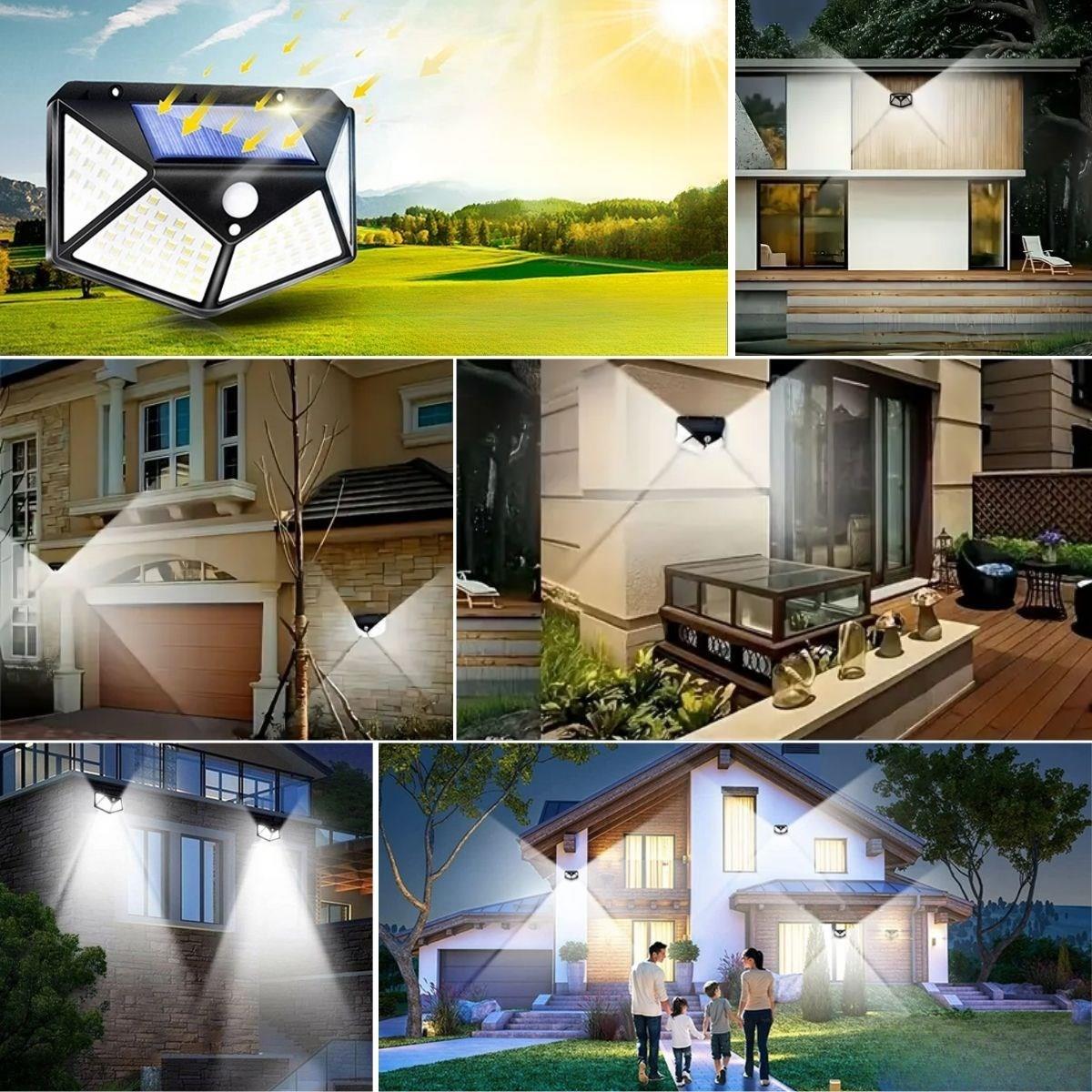 100 Ledli 3 Farklı Aydınlatma Ayarlı Solar Güneş Enerjili Hareket Sensörlü Bahçe Duvar Lambası (5293)