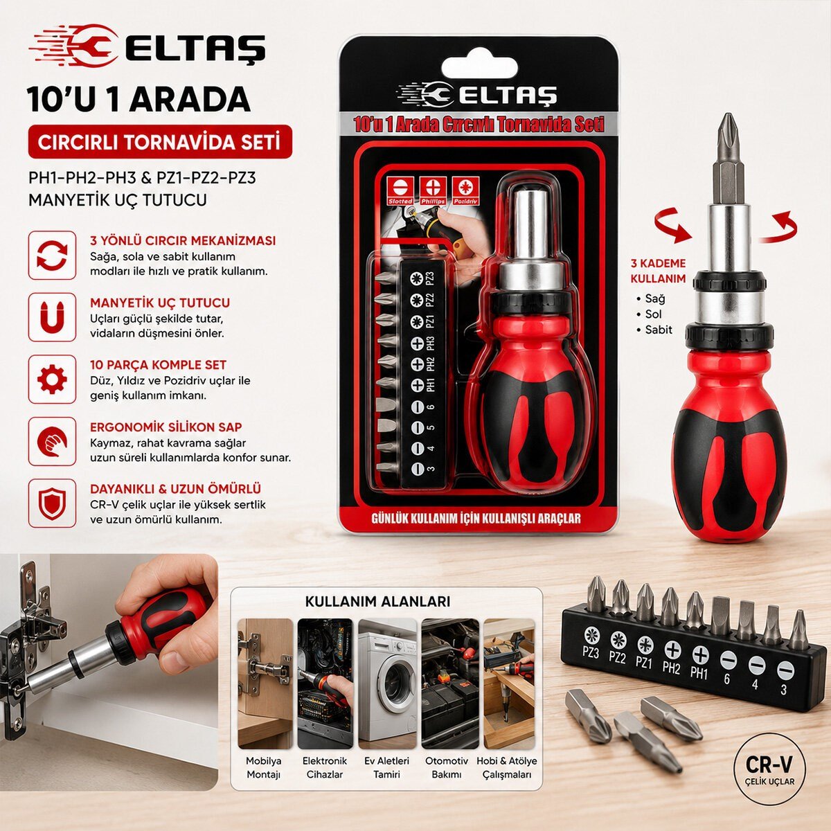 10IN1 SİLİKON SAP - CR-V CIRCIRLI TORNAVİDA BİTS SETİ PH1-PH2-PH-3 - PZ1-PZ2-PZ3 MANYETİK UÇ TUTUCU (5293)