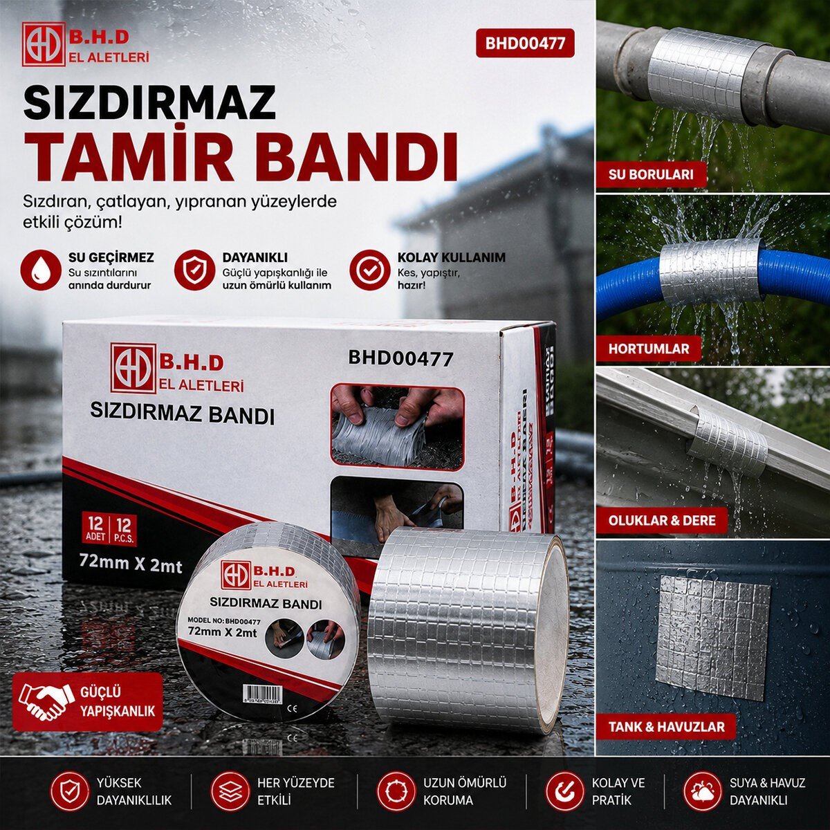 12 ADET 72MMX2MT SU SIZDIRMAZ SAKIZ TAMİR BANTI (5293)