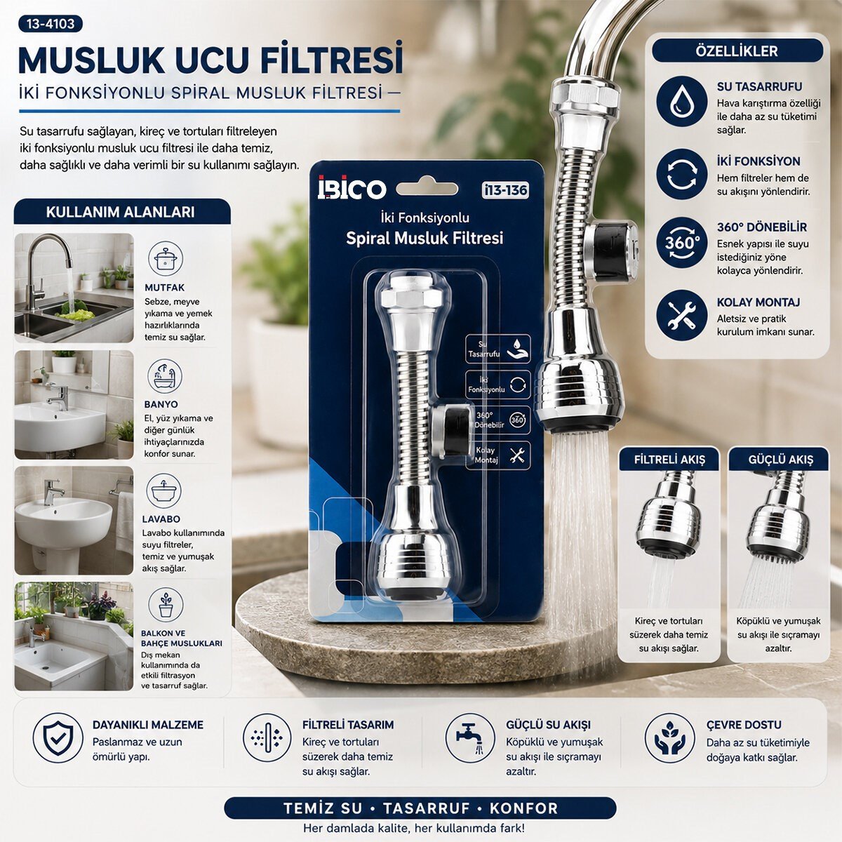 12 ADET MUSLUK UCU FİLTRESİ 2 FONKSİYONLU SPİRALLİ YAYLI - 360° DERECE DÖNEBİLEN BAŞLIK 16-19MM CAŞLIK ÇAPI (5293)