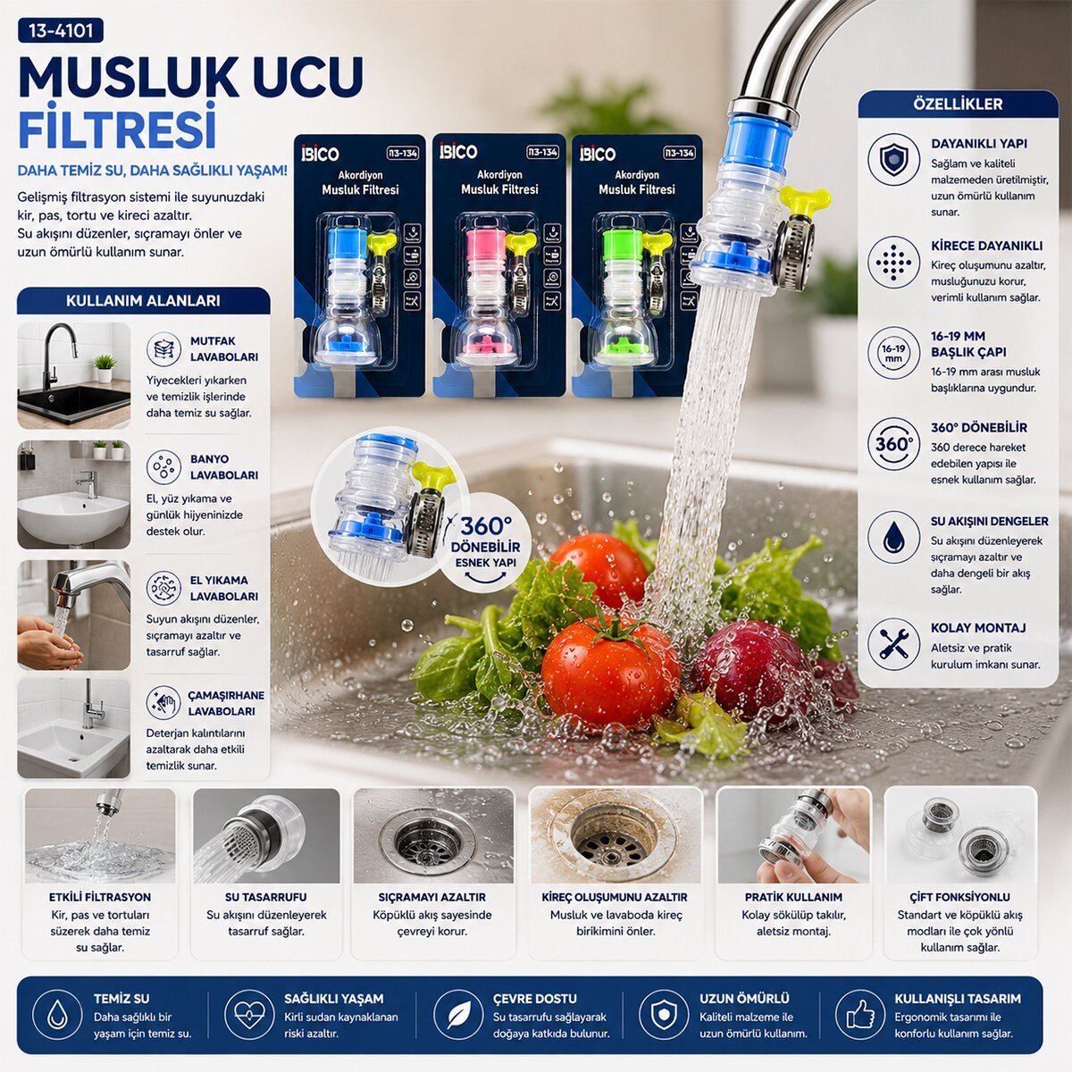12 ADET MUSLUK UCU FİLTRESİ 2 KATMANLI - TAŞLI - PERVANELİ 360° 16-19MM TÜM MUSLUKLARA (5293)