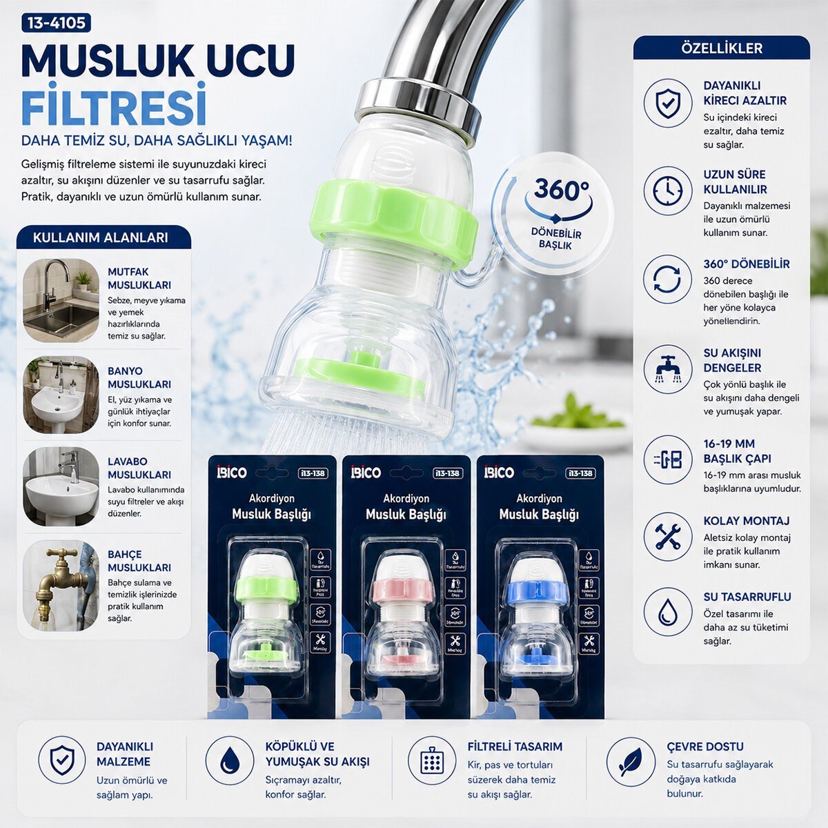 12 ADET MUSLUK UCU FİLTRESİ AKORDİYON - PERVANELİ 360° 16-19MM TÜM MUSLUKLARA UYUM KİREÇLENME YAPMAZ (5293)