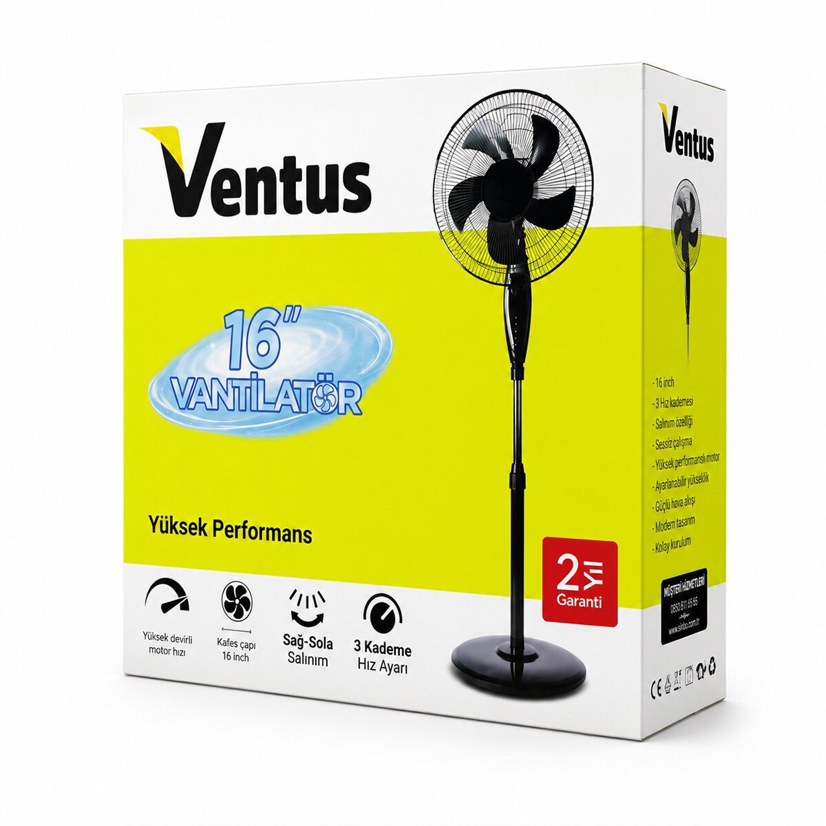 16 INC İNÇ EV TİPİ AYAKLI VANTİLATÖR 45W 5 PLS.PERVANE 3 KADEME HIZ FAN (5293)