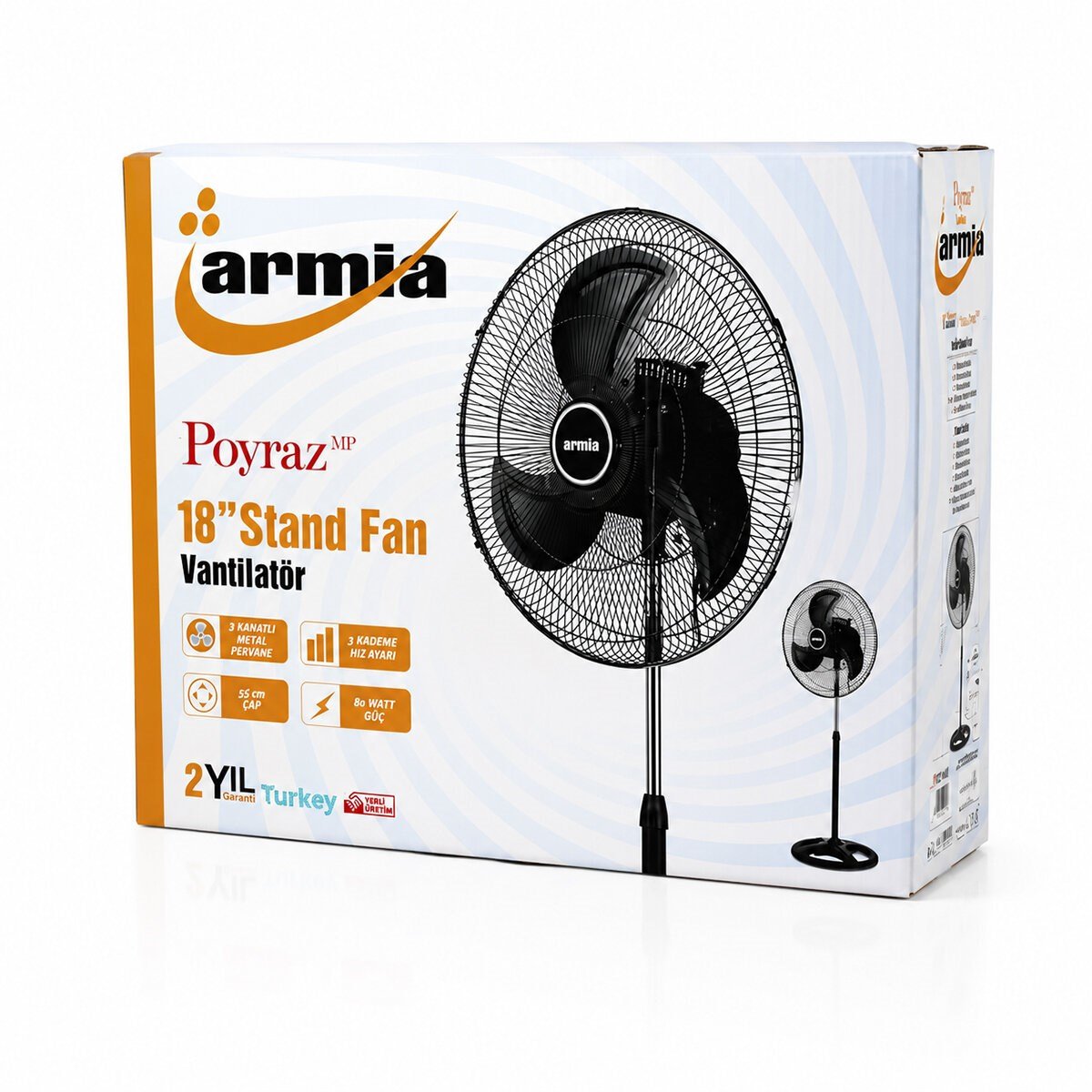 18 İNÇ SANAYİ VANTİLATÖR  3 METAL KANAT: ÇAP:56CM - Y: 140CM - 3 KADEME HIZ   80W (5293)