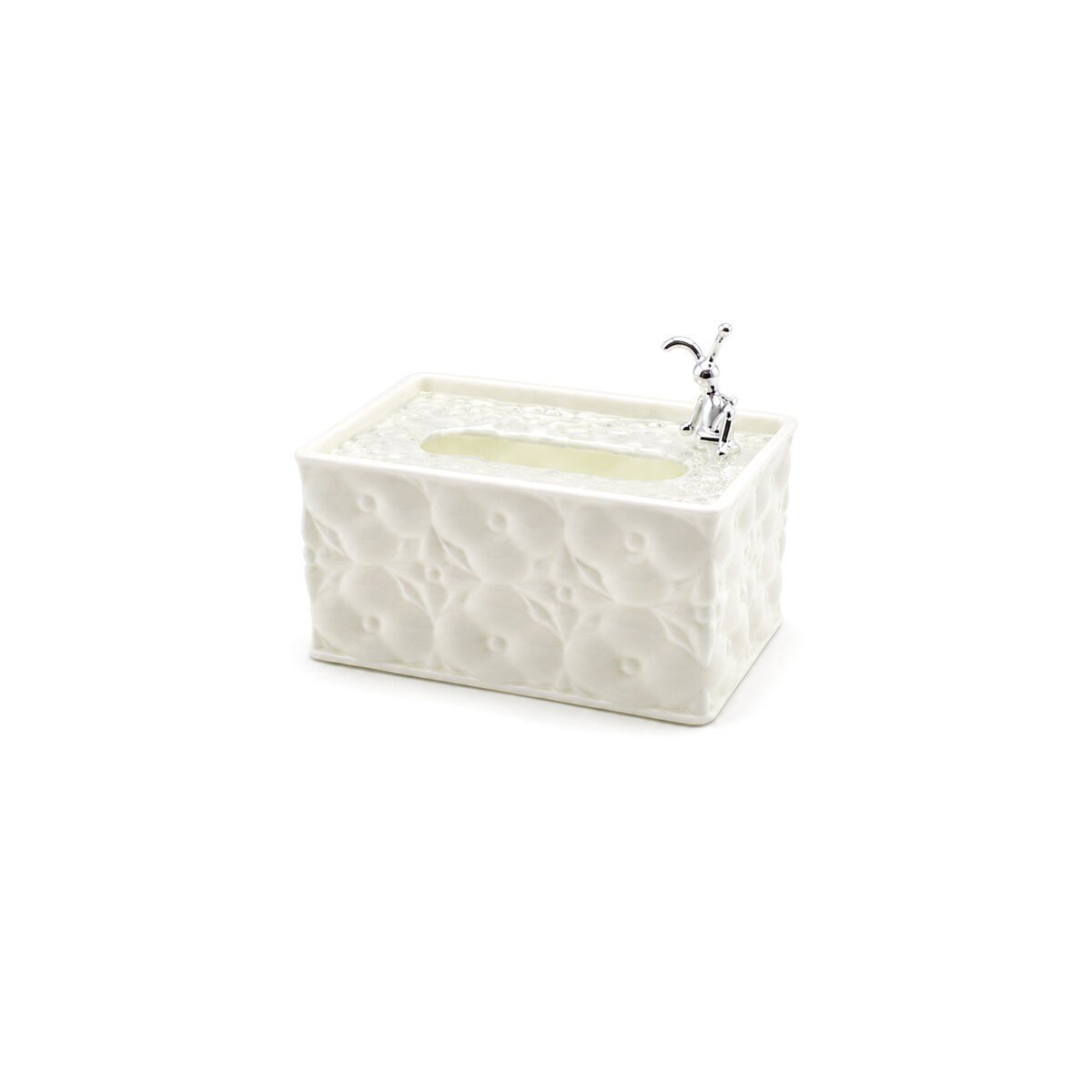 18.4X12.5X9CM BEYAZ YAYLI MASAÜSTÜ DEKORATİF DİKDÖRTGEN PEÇETELİK (5293)
