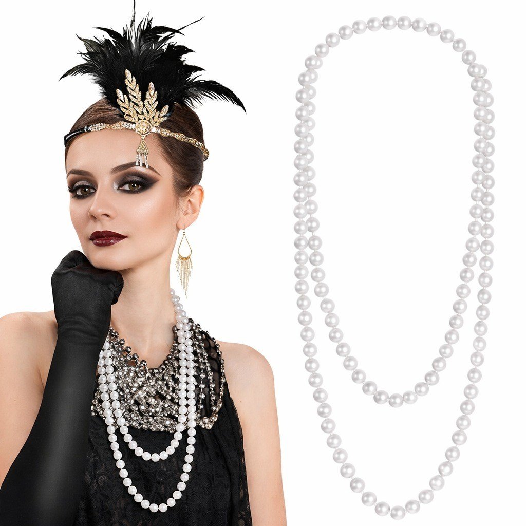 1920 Gatsby İnci Kolye – Vintage Uzun Beyaz İnci Kolye (5293)