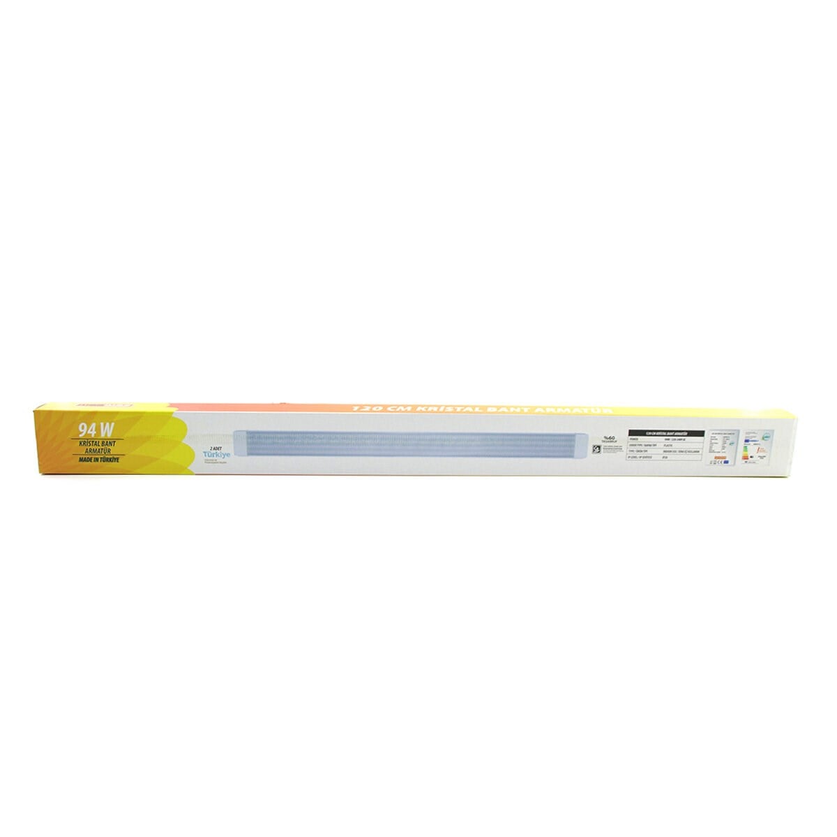 2 PCS 94W 120CM KRİSTAL LED BANT ARMATÜR BEYAZ=6500K ALÜMİNYUM KAPAK IP20 - Y BAĞLANTI EAMP-093/1B (5293)