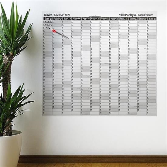 2020 Yıllık Planlayıcı Manyetik Duvar Stickerı Takvim 110x100 cm (5293)