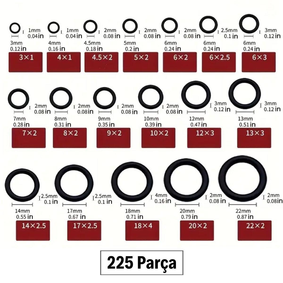 225 Parça Kauçuk Conta Seti ,Kendiliğinden Saklama Kutulu O Halkası Seti (5293)