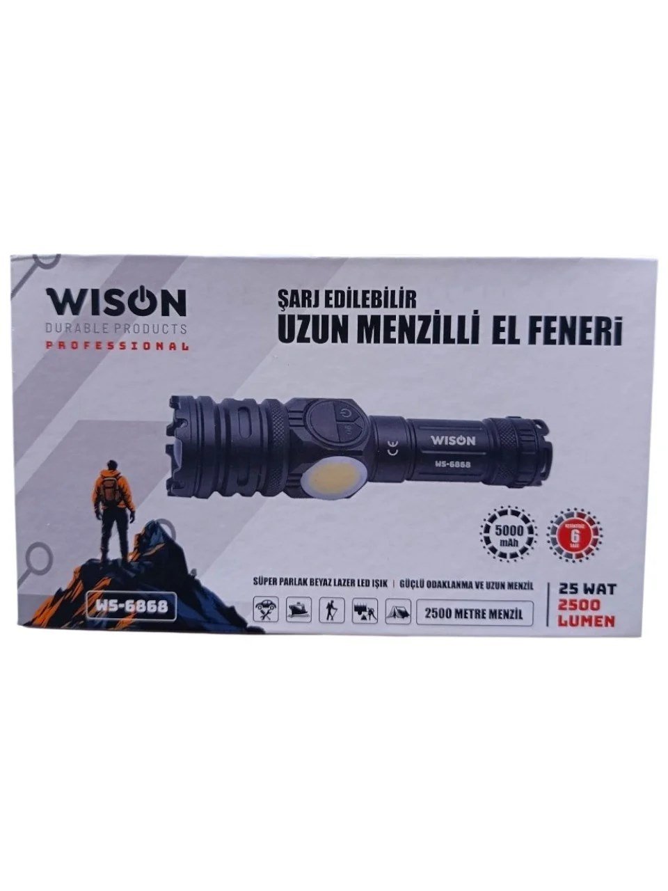 2500 lümen 25 wat 5000 mah Pil Şarj Edilebilir Uzun Menzilli El Feneri WS-6868 (5293)