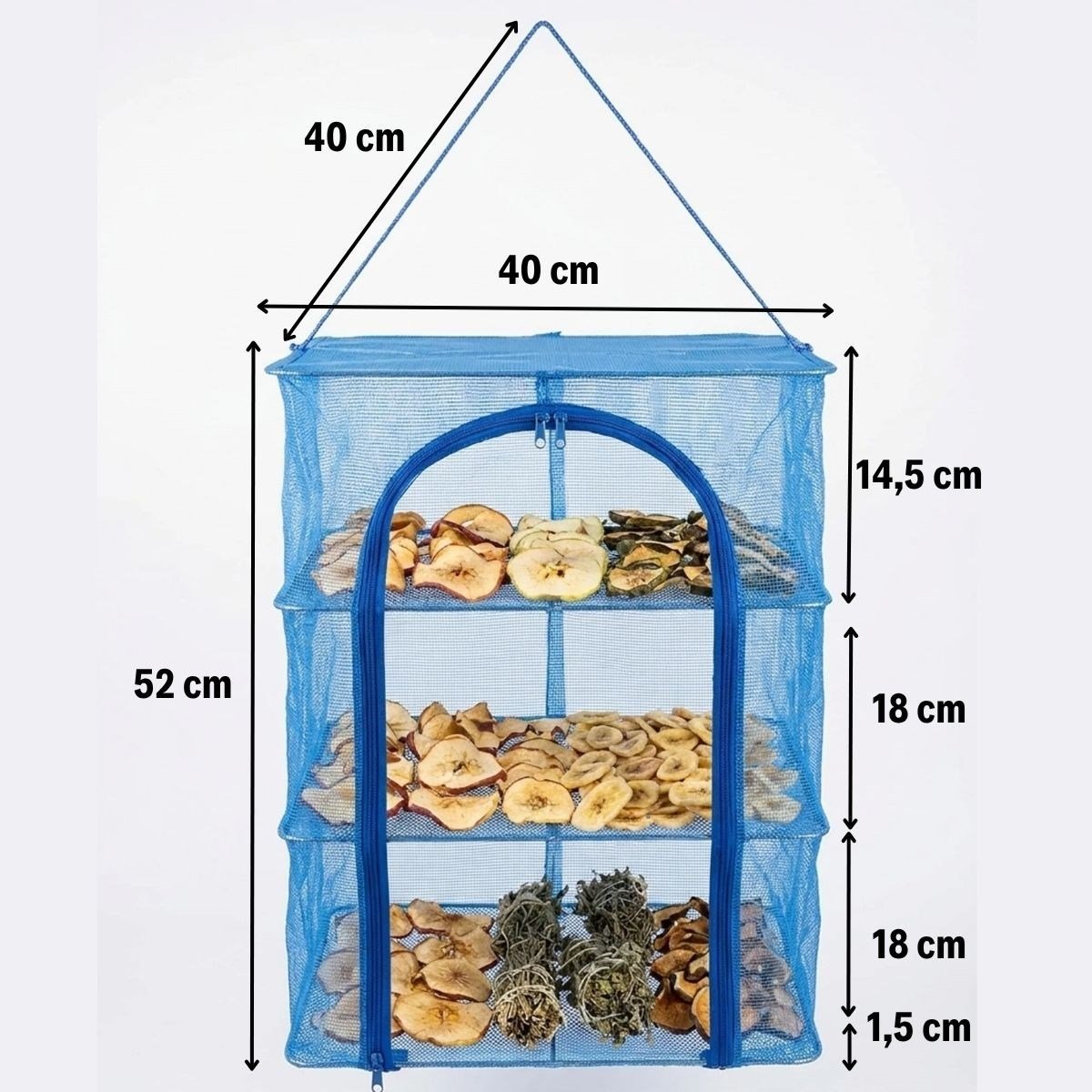 3 Katlı Fermuarlı Sebze Meyve Kurutucu File – 40x40 cm Katlı Askılı Kurutma Filesi (52 cm Uzunluk) (5293)