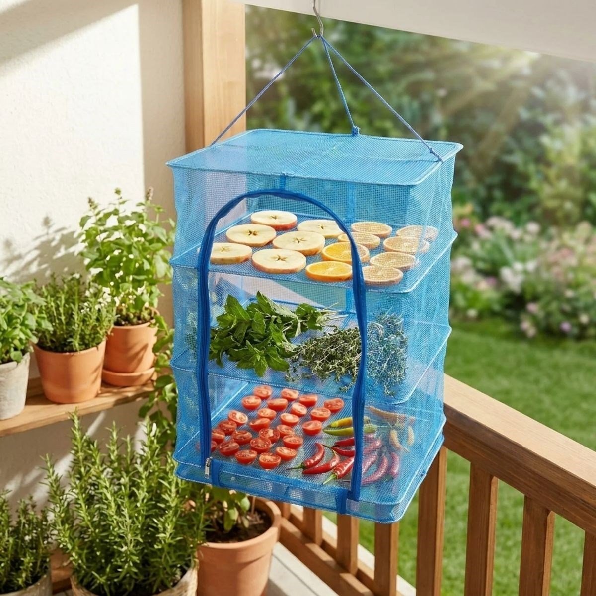 3 Katlı Fermuarlı Sebze Meyve Kurutucu File – 40x40 cm Katlı Askılı Kurutma Filesi (52 cm Uzunluk) (5293)