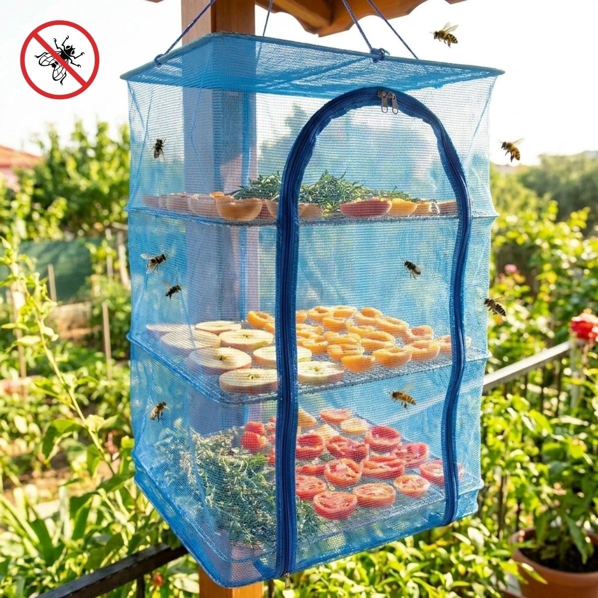 3 Katlı Fermuarlı Sebze Meyve Kurutucu File – 40x40 cm Katlı Askılı Kurutma Filesi (52 cm Uzunluk) (5293)