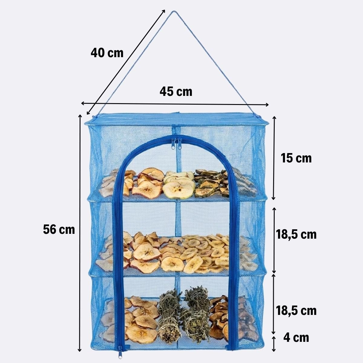 3 Katlı Fermuarlı Sebze Meyve Kurutucu File – 45x45 cm Katlı Askılı Kurutma Filesi (56 cm Uzunluk) (5293)