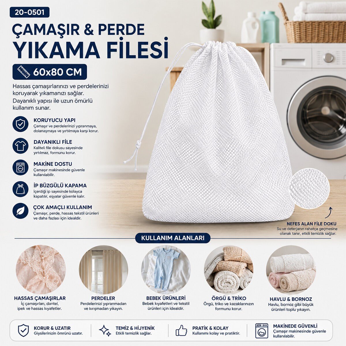 30 ADET 60X80CM ÇAMAŞIR - PERDE YIKAMA FİLESİ (5293)
